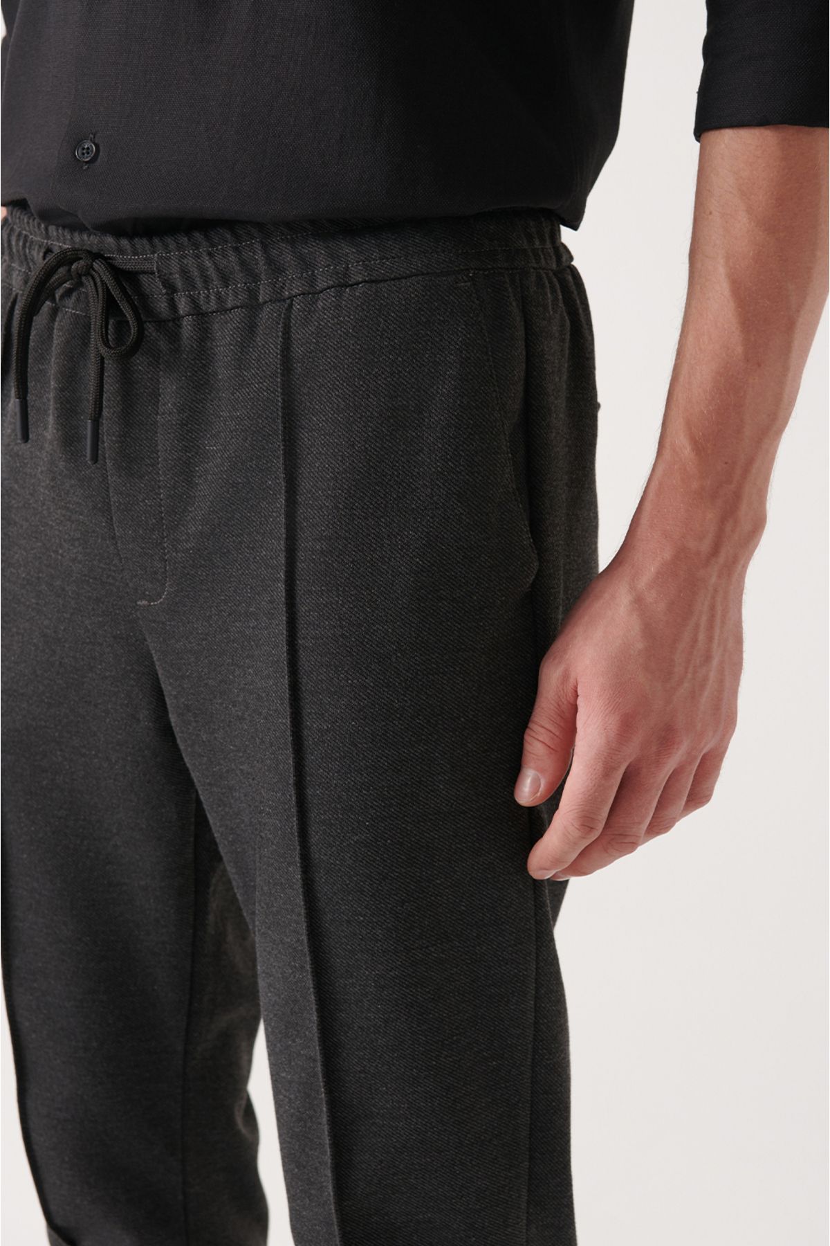 Avva-Men's Black Half Elastic Trousers A22Y3040 4