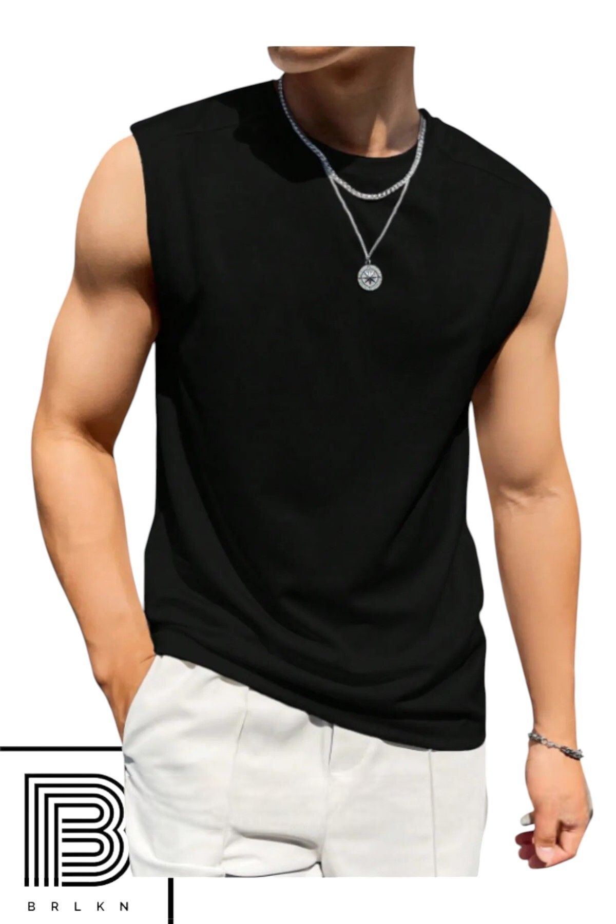 BRLKN SIFIR KOL BİSİKLET YAKA PAMUKLU OVERSİZE T-SHİRT
