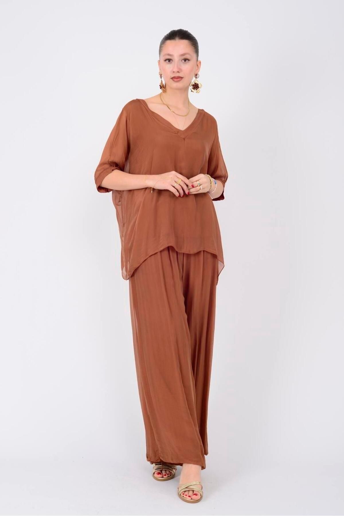 Hanımefendi Butik İtalyan İpek Pantolon - KİREMİT