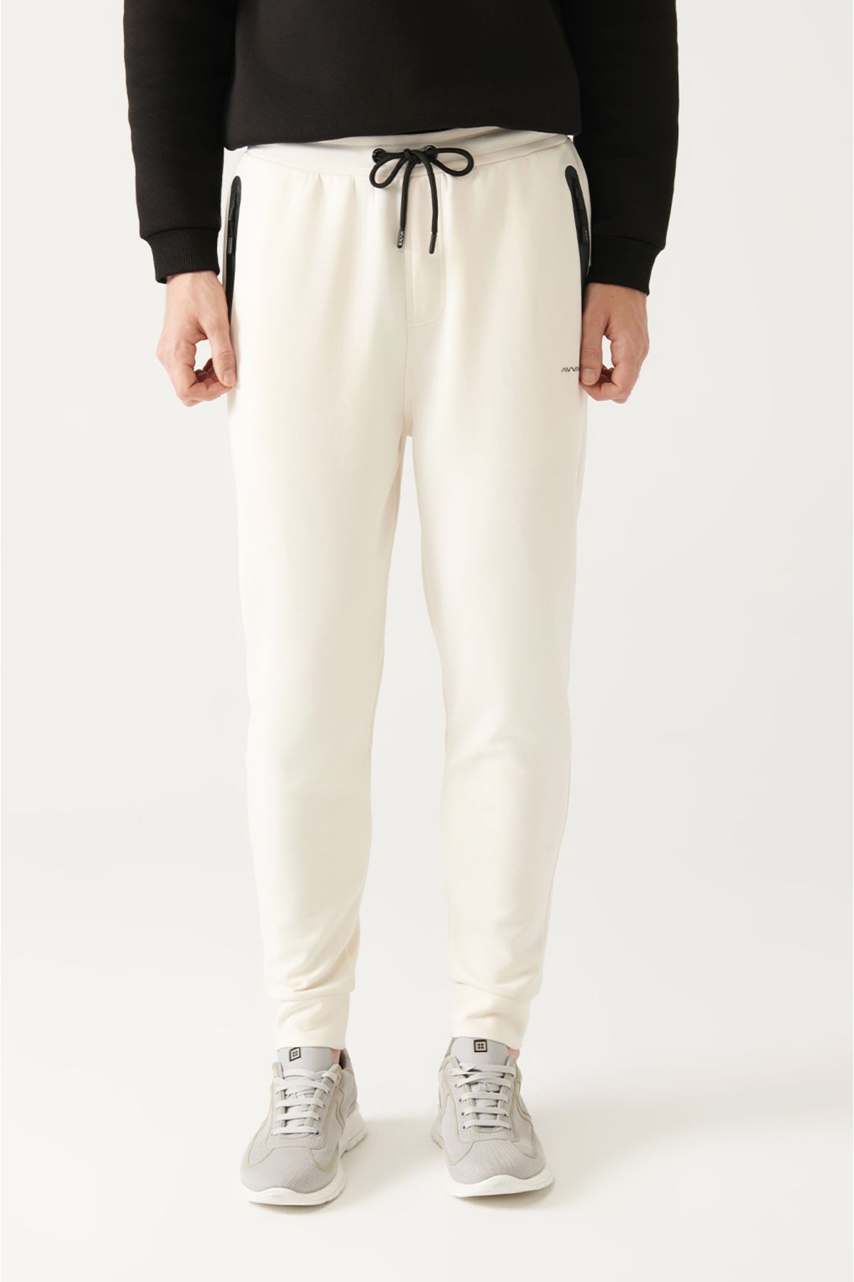 Avva-Pantaloni de trening pentru bărbați Ecru - Soft Touch, talie cu șireturi, buzunare laterale și picior elastic A31y3404 2