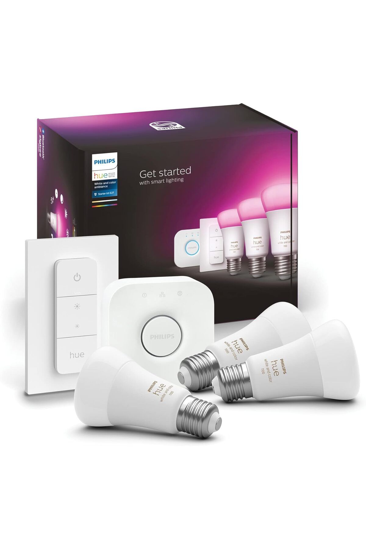 STOREMAX daiviolastore HueWCA 9-75W Renkli Akıllı Başlangıç Seti 3'lü Kumandalı E27 Bluetooth Özellik