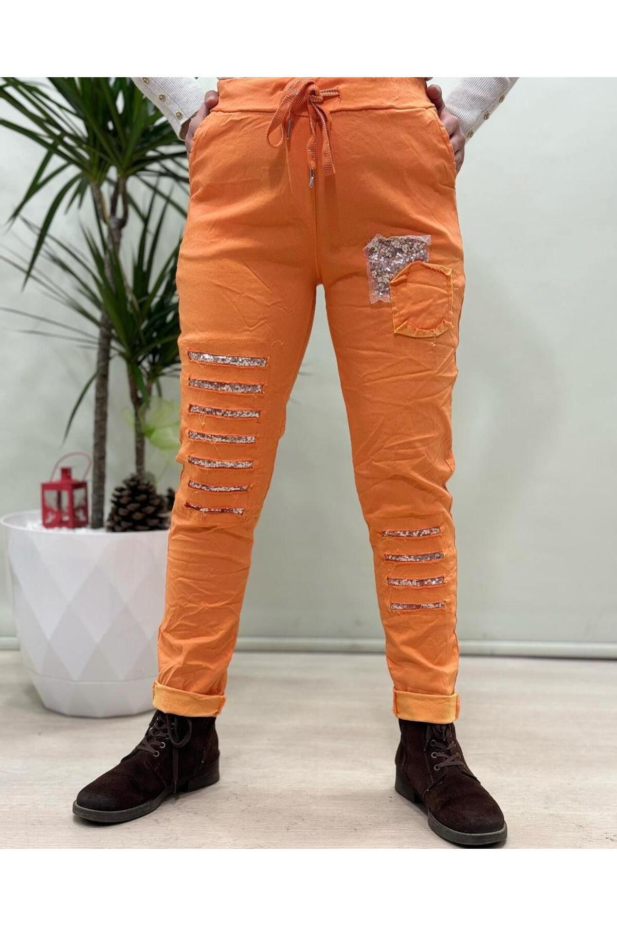 Hanımefendi Butik İtalyan Likralı Pantolon - TURUNCU