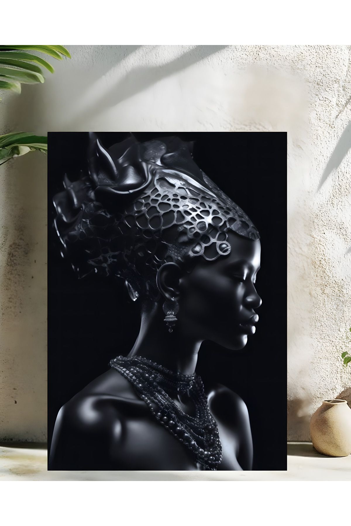 Levhane Afro Sanat Temalı Metal Tablo - Kadın Portre & Soyut Tasarım - 1 mm Alüminyum - UltraHD Baskı