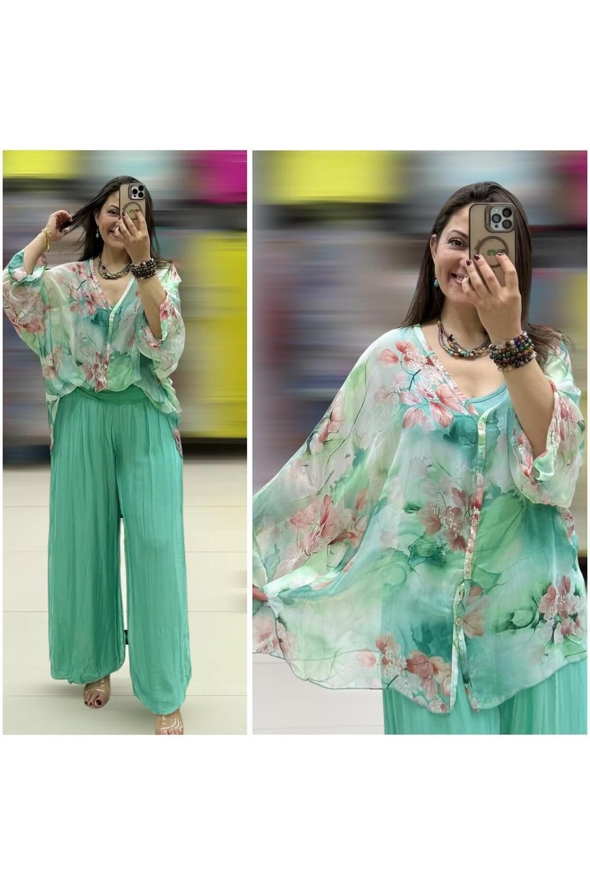 Hanımefendi Butik İtalyan İpek Takım - SU YEŞİLİ
