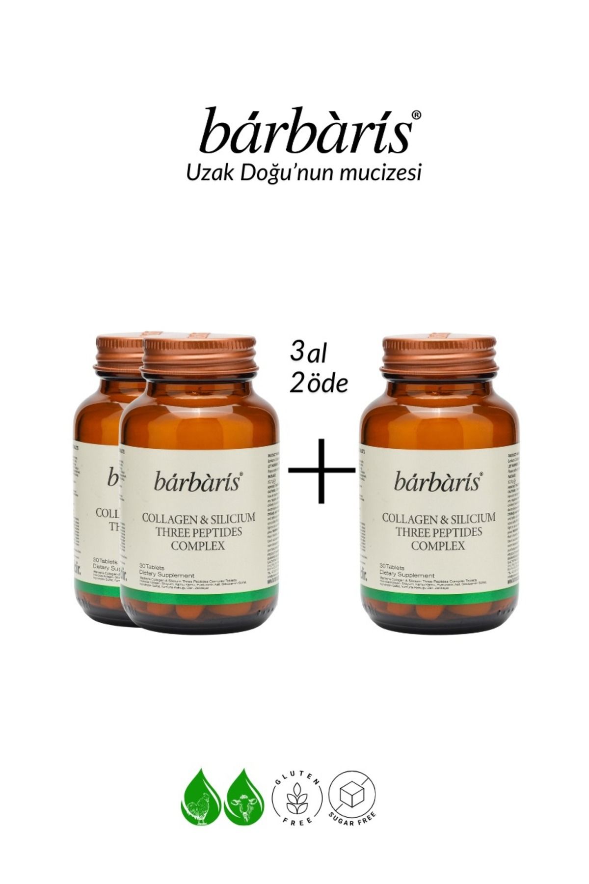 Barbaris Sılıcıum Three Peptıdes Complex 90 Tablets-3 Paket Tip 1-2-3 Eklem, Kıkırdak, Kemik