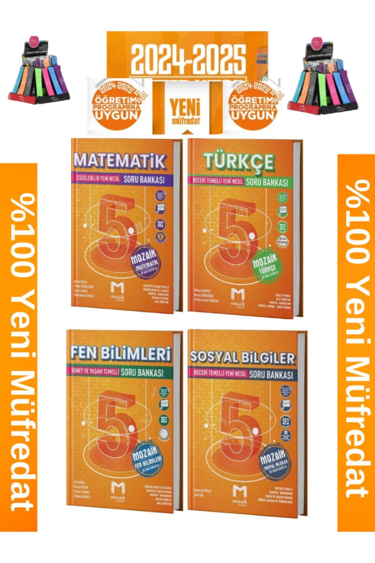 Marsis Yayınları Mozaik Müfredat 5.Sınıf Tüm Dersler (4 Kitap)%100 Yeni Müfredat Soru Bankası+Kalemlik