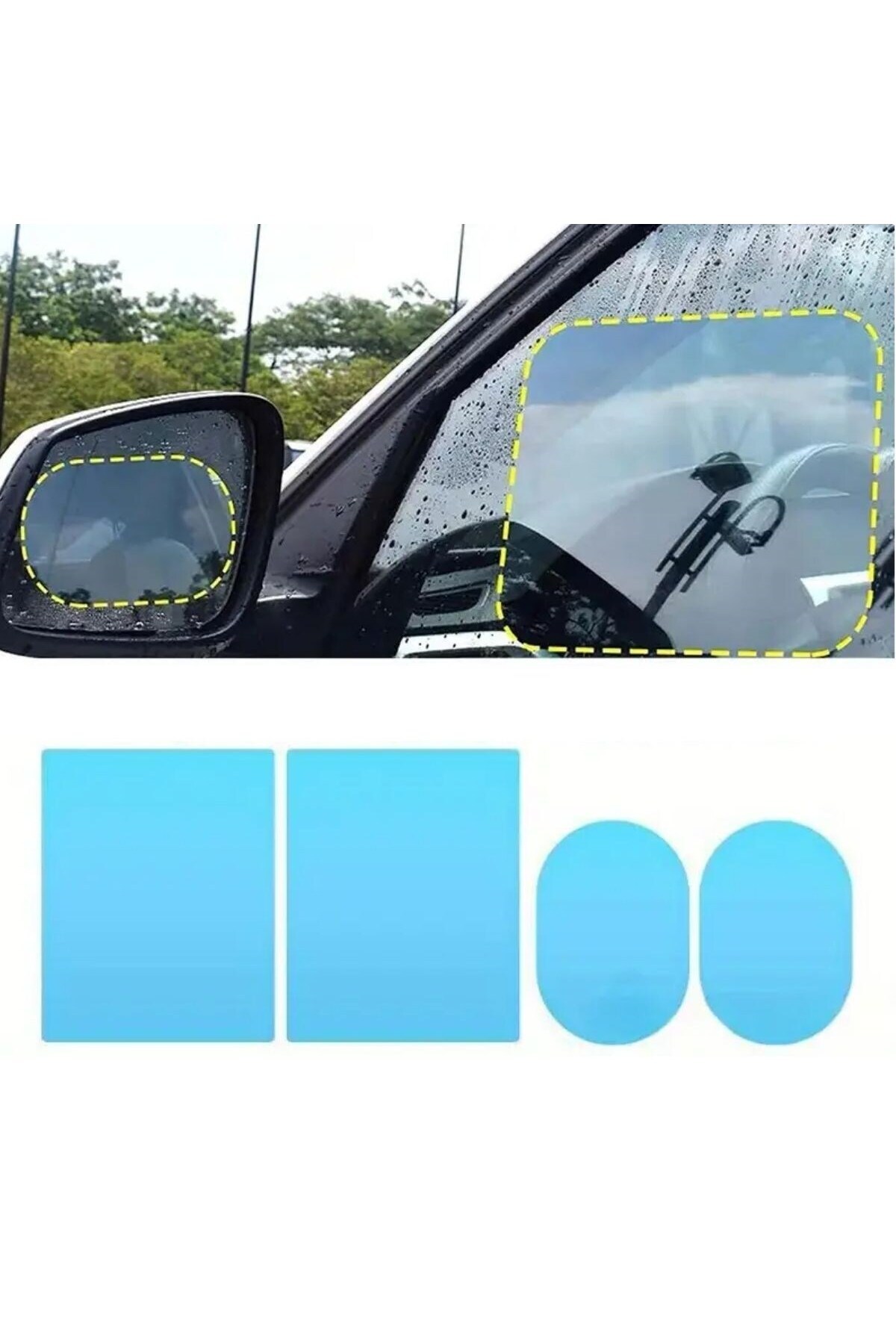 Go İthalat 4 Parça Yan Aynalar ve Yan Camlar İçin Araç Ayna Yağmur Kaydırıcı ve Cam Buğu Önleyici Film Seti (5