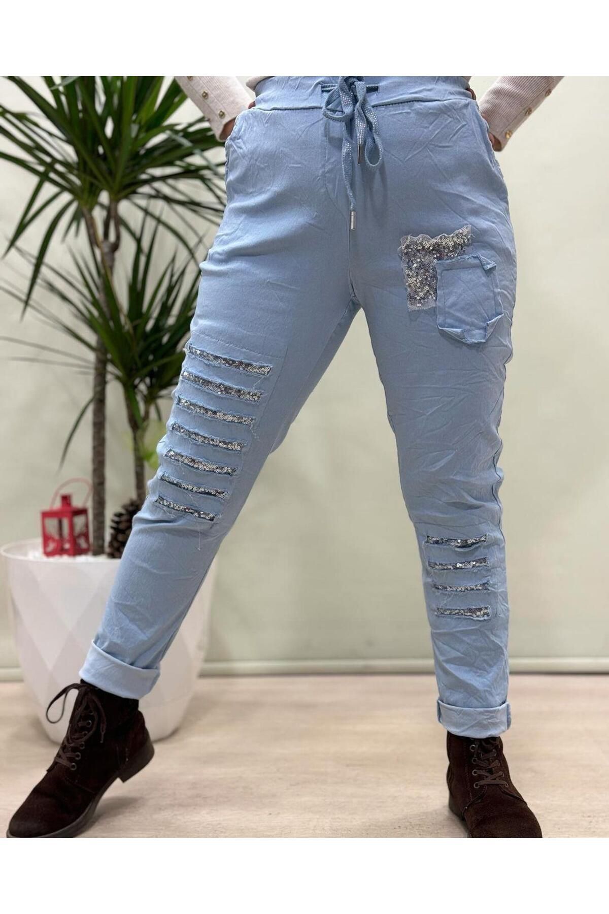 Hanımefendi Butik İtalyan Likralı Pantolon - MAVİ