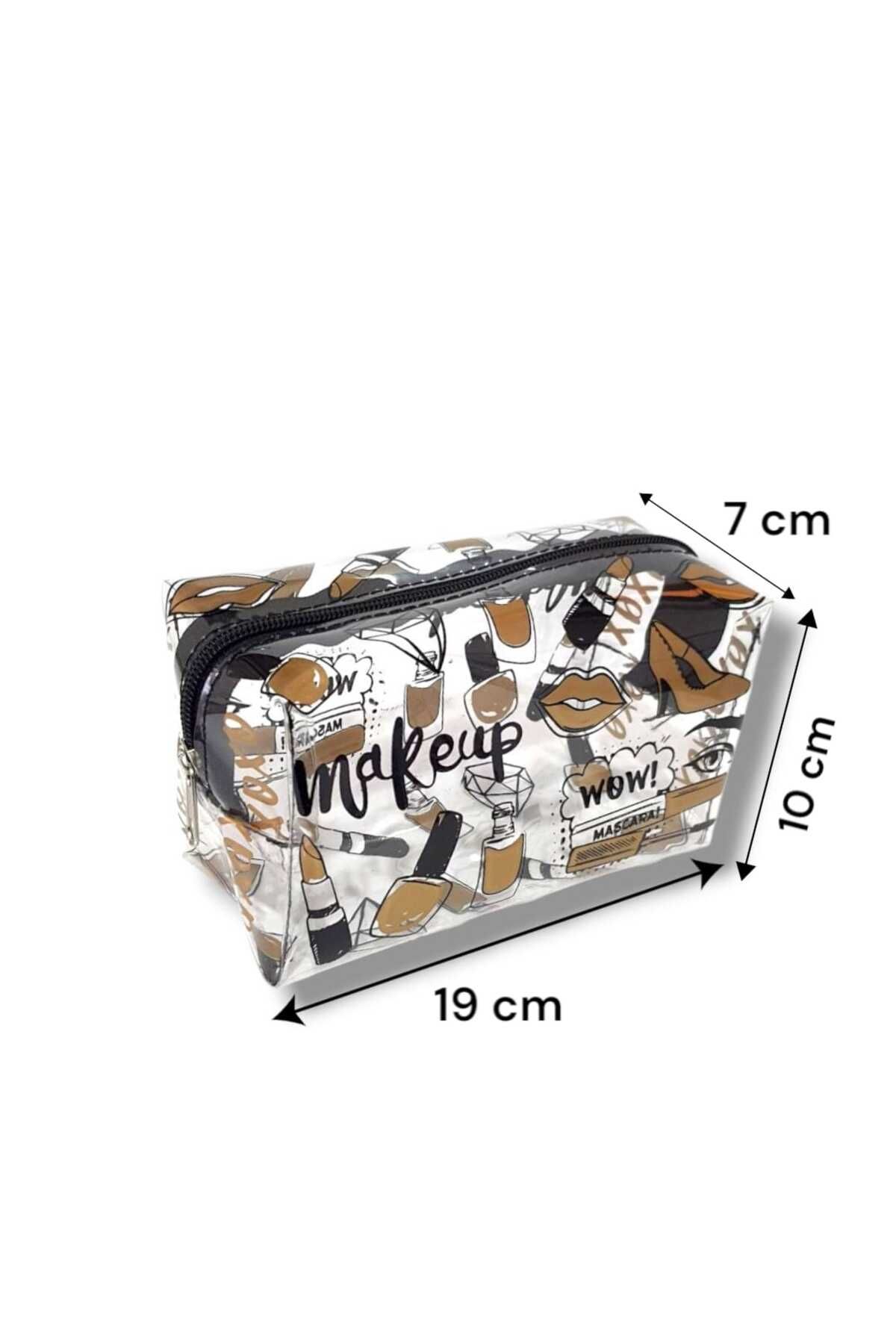 allwear Şeffaf Baskılı Çok Amaçlı Organizer Çanta – Makyaj Çantası, Kalemlik ve Seyahat Düzenleyici