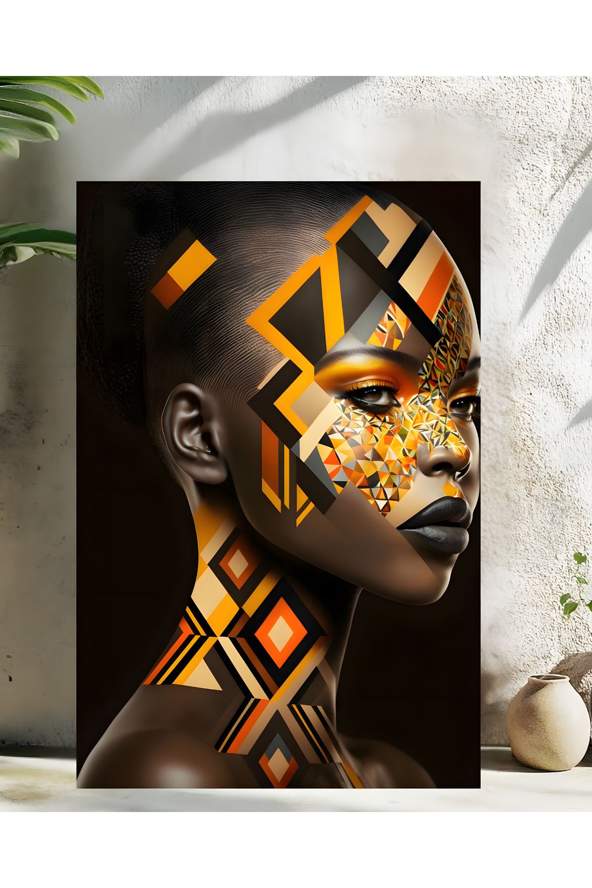 Levhane Afro Sanat Temalı Metal Tablo - Kadın Portre & Soyut Tasarım - 1 mm Alüminyum - UltraHD Baskı