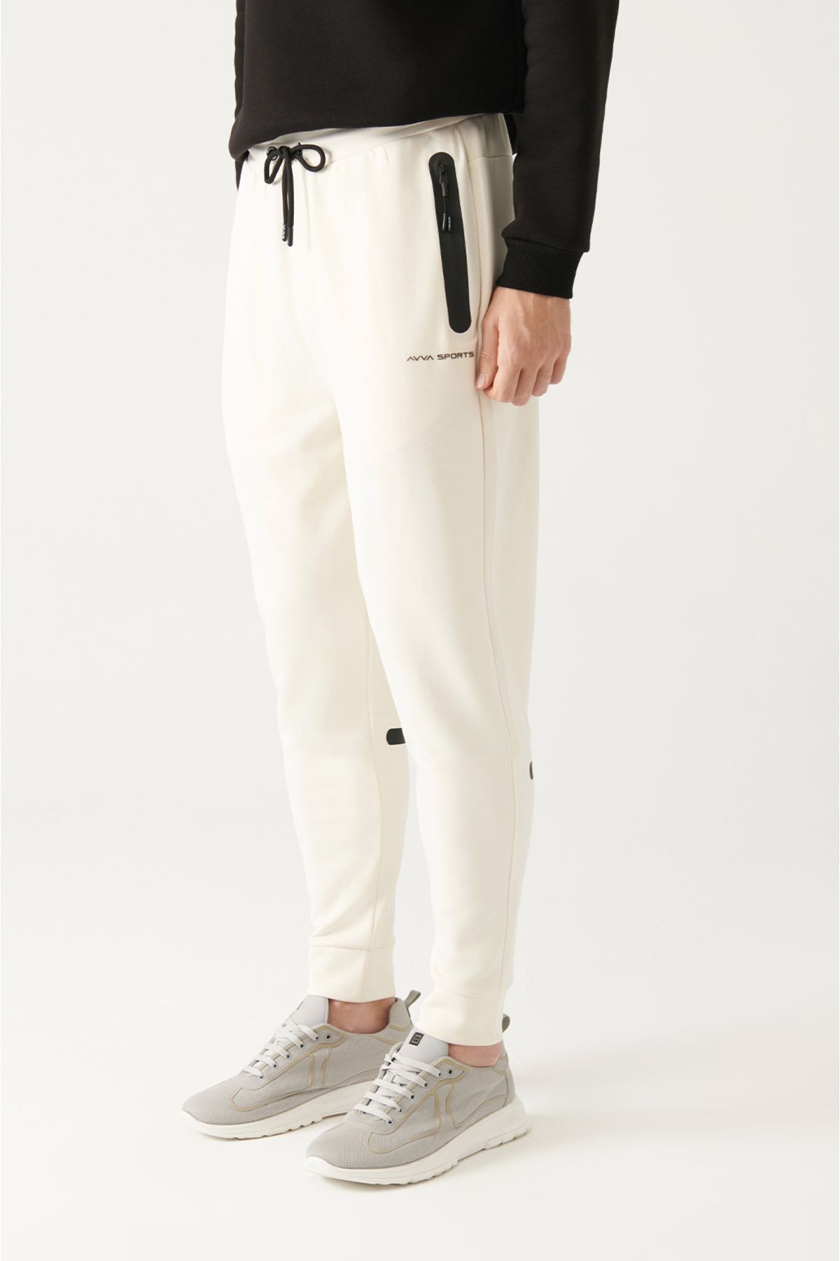 Avva-Pantaloni de trening pentru bărbați Ecru - Soft Touch, talie cu șireturi, buzunare laterale și picior elastic A31y3404 3