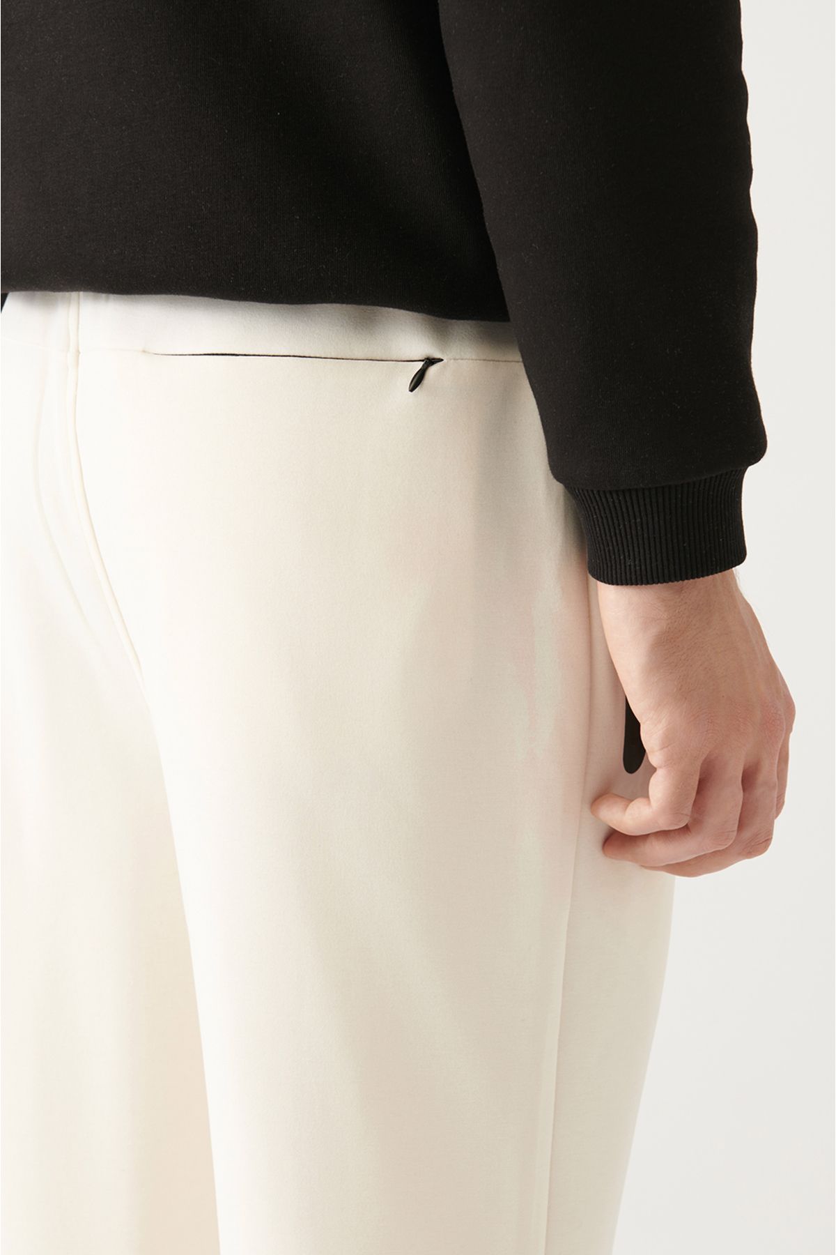 Avva-Pantaloni de trening pentru bărbați Ecru - Soft Touch, talie cu șireturi, buzunare laterale și picior elastic A31y3404 7