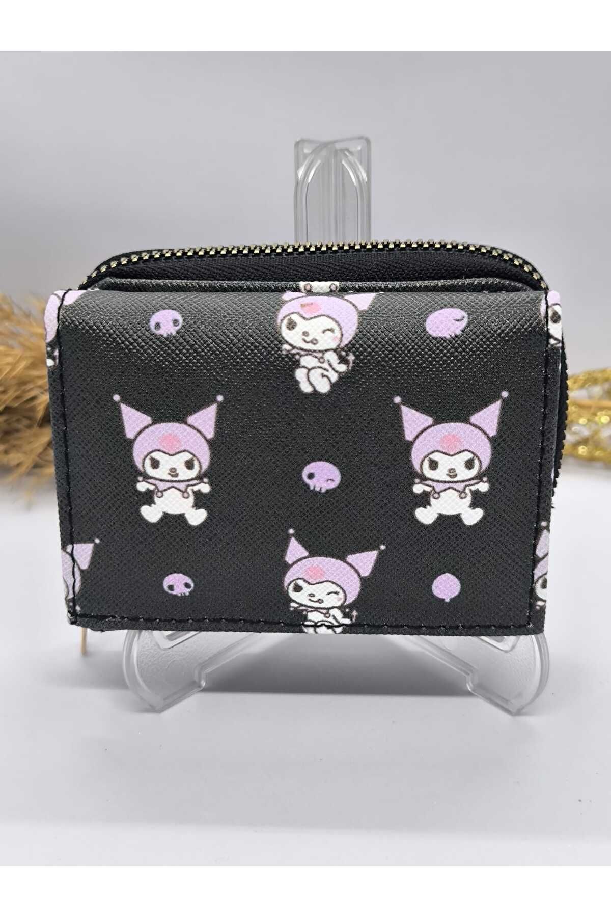 Ece Takı Aksesuar-Black Color Kuromi Pattern Wallet with Card Holder and Coin Compartment 5