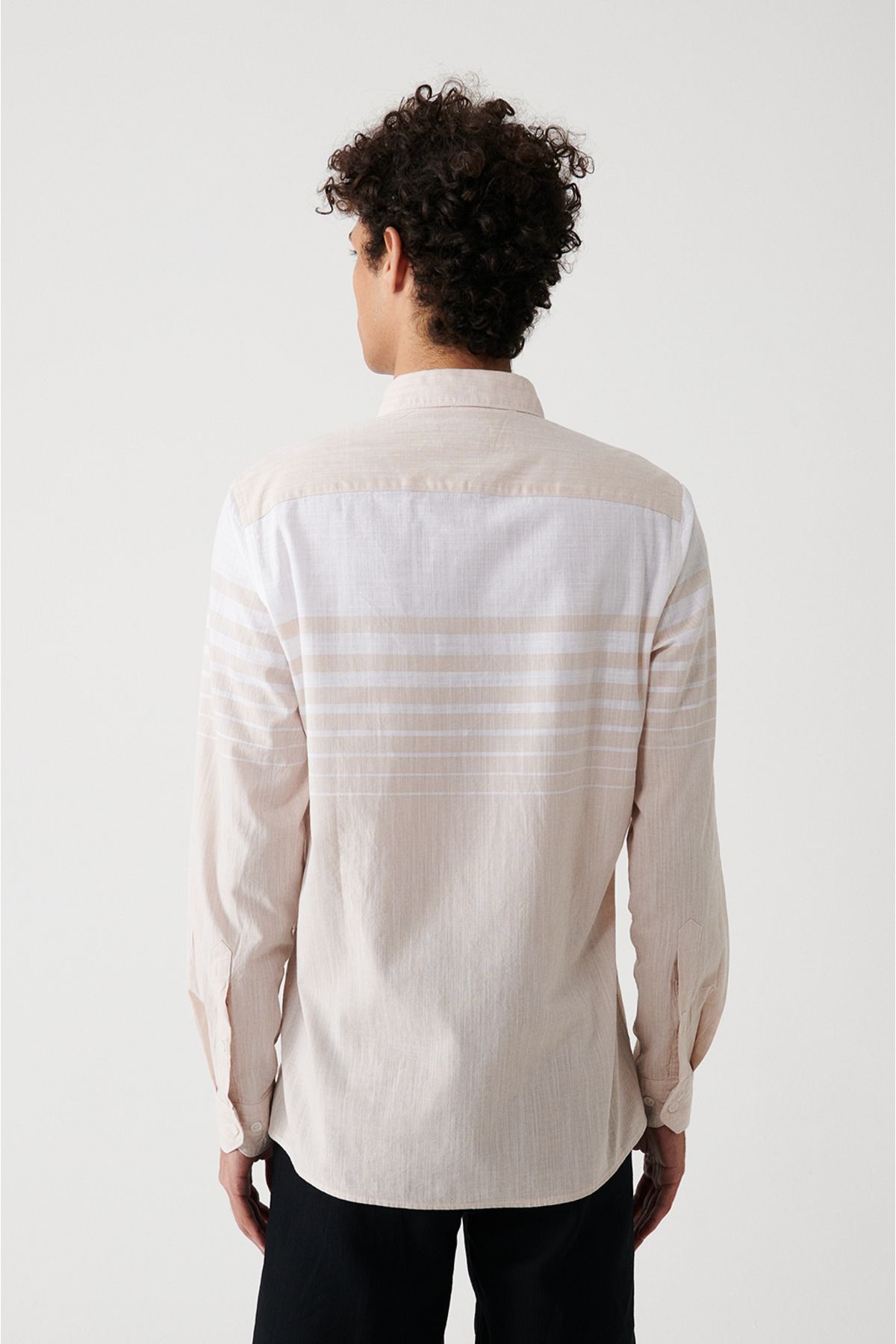 Avva-Beigefarbenes Herrenhemd im Leinen-Look aus 100 % Baumwolle A31y2303 4