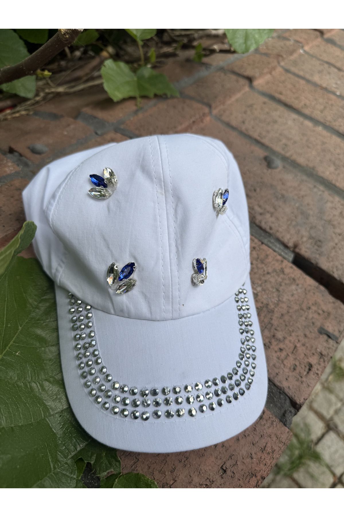 PIRILTISHOP Beyaz Taş Detaylı Glam Kep