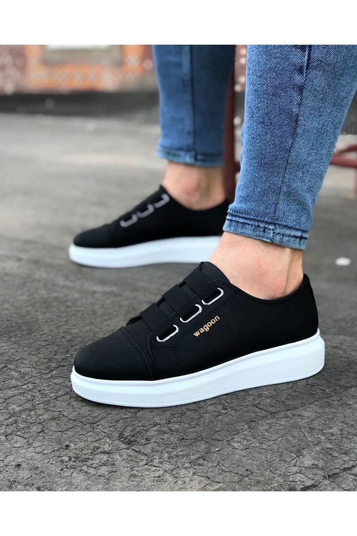 35AVM WG026 Siyah Kalın Taban Casual Erkek Ayakkabı
