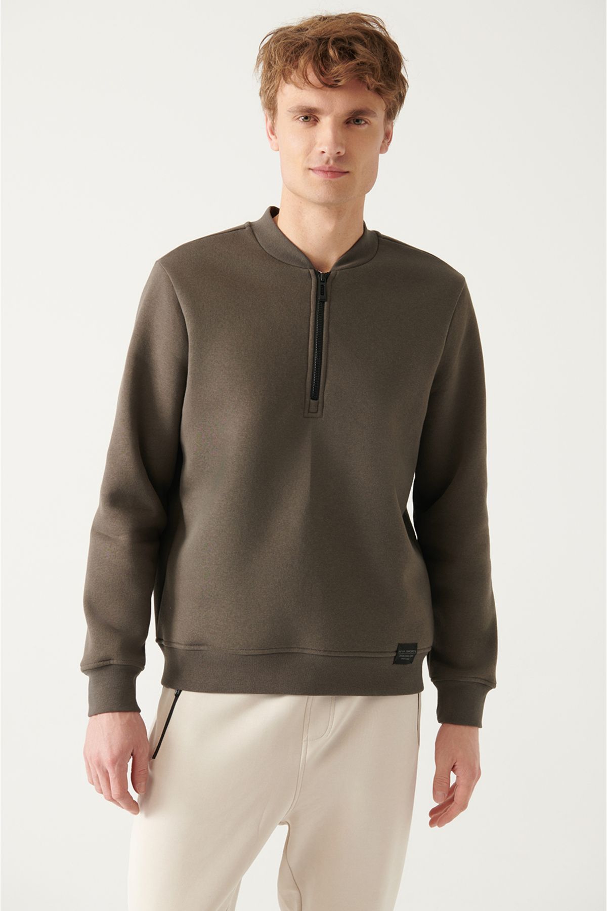 Erkek Antrasit Yarım Fermuarlı Bomber Yaka Pamuklu Sweatshirt A31y1305