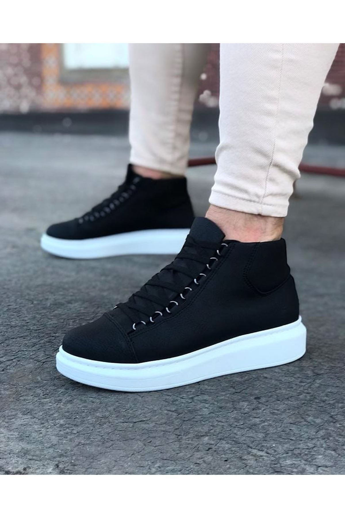 35AVM WG032 Siyah Bağcıklı Sneakers Yarım Bilek Bot