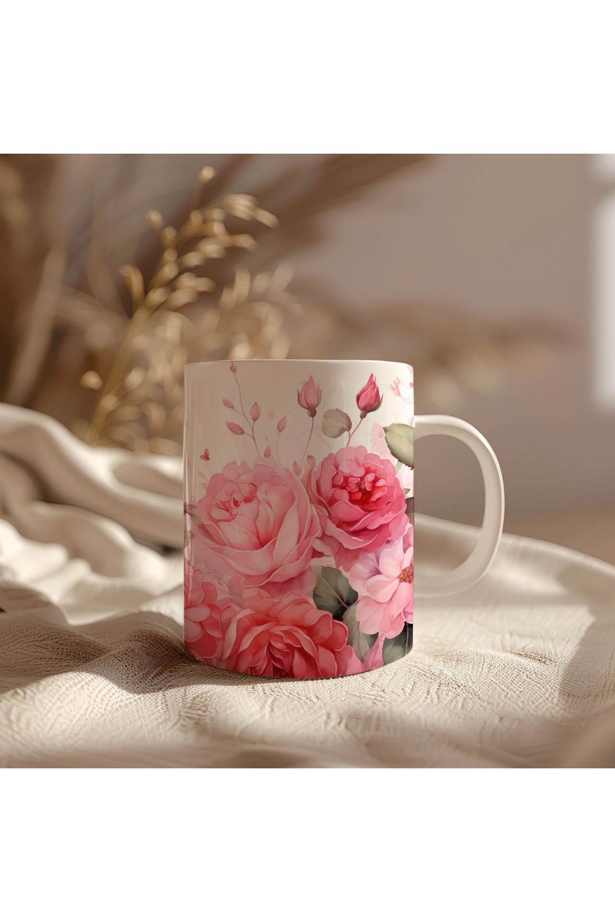 waspandhornet Pembe Çiçek Desenli Kahve Kupası