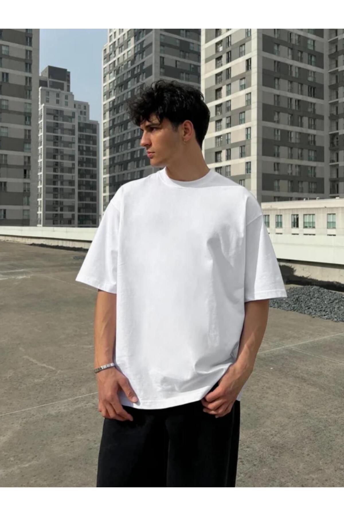 MerStore Erkek Basic Siyah Oversize Tişört T-Shirt
