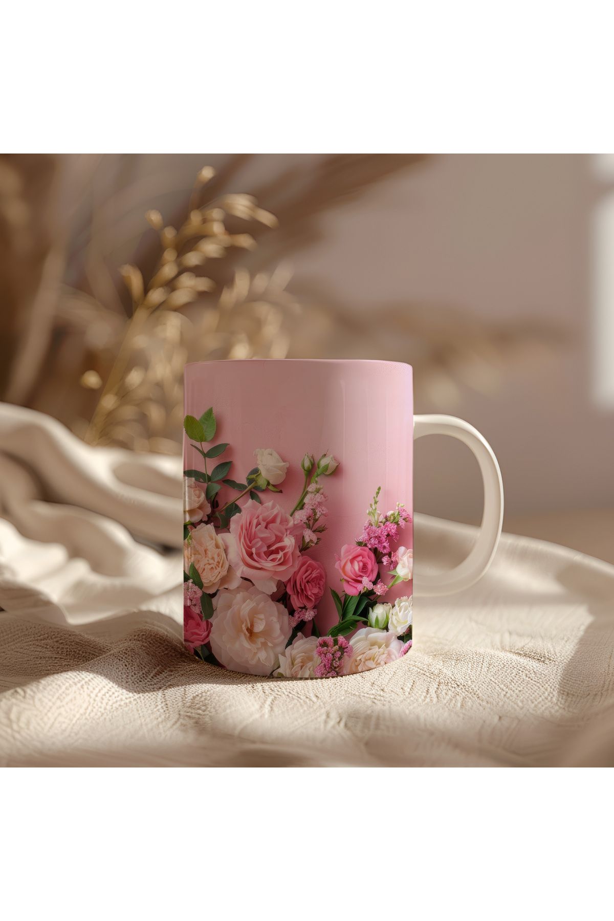 waspandhornet Pembe Çiçek Desenli Kupa
