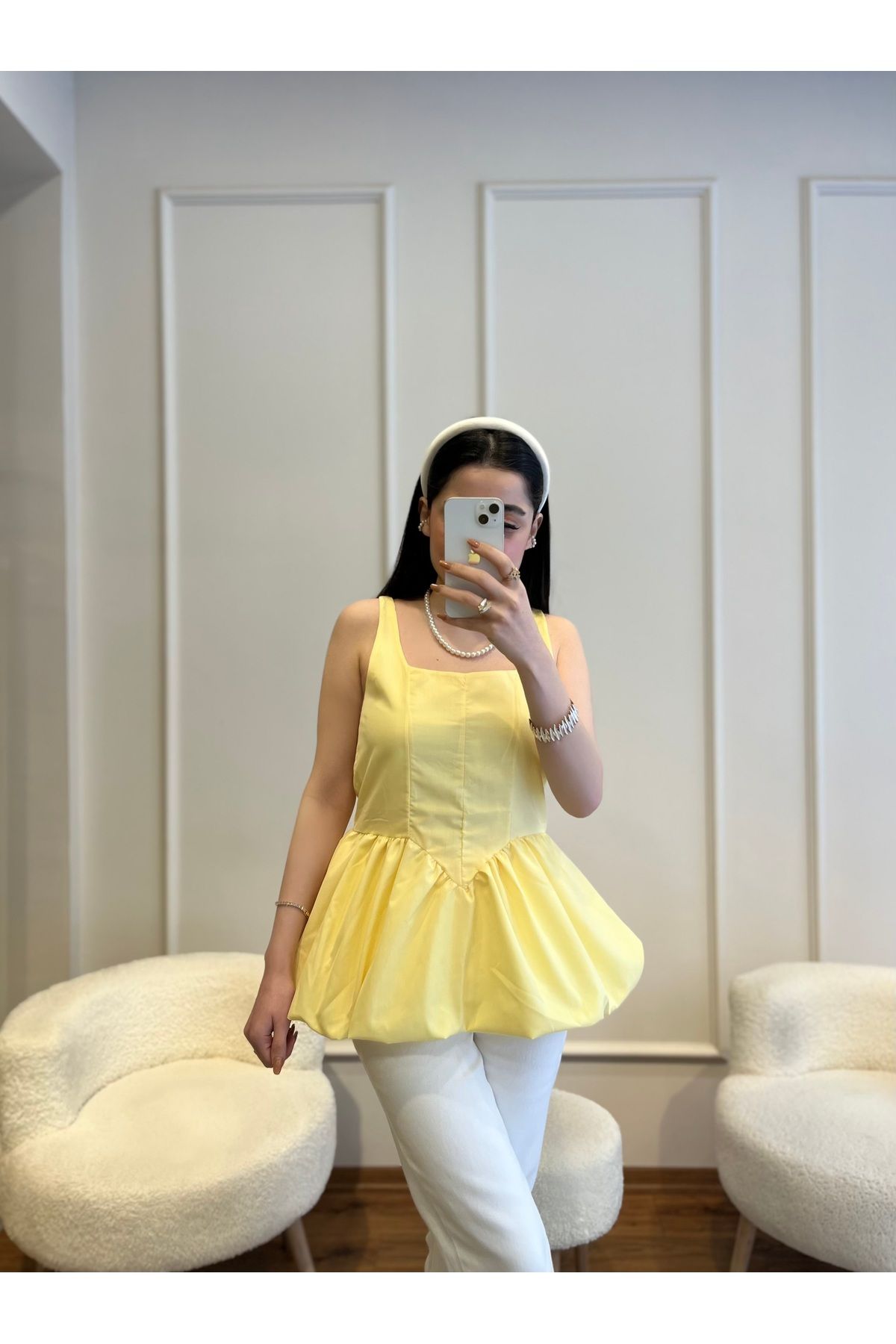 Zims Butik Marka Model Sarı Balon Bluz