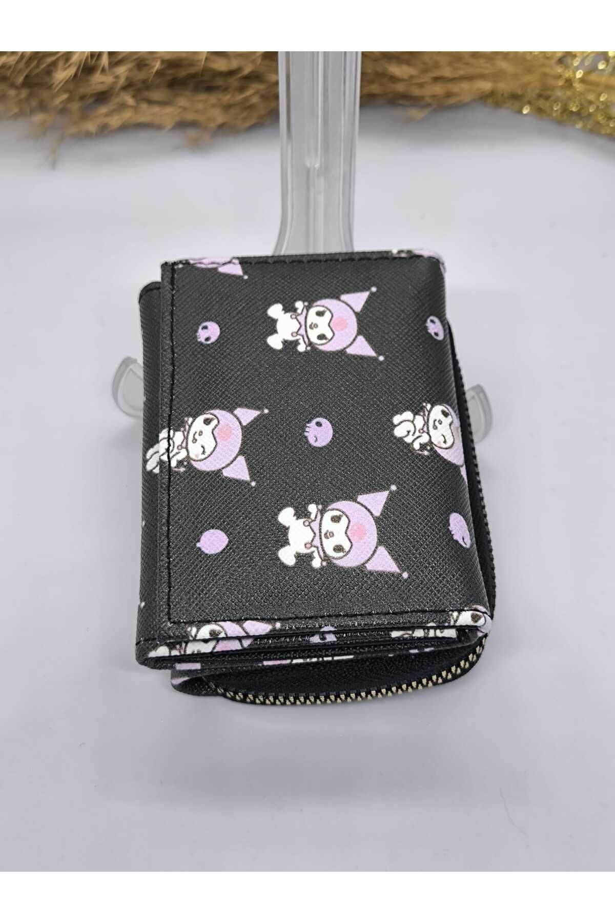 Ece Takı Aksesuar-Black Color Kuromi Pattern Wallet with Card Holder and Coin Compartment 4