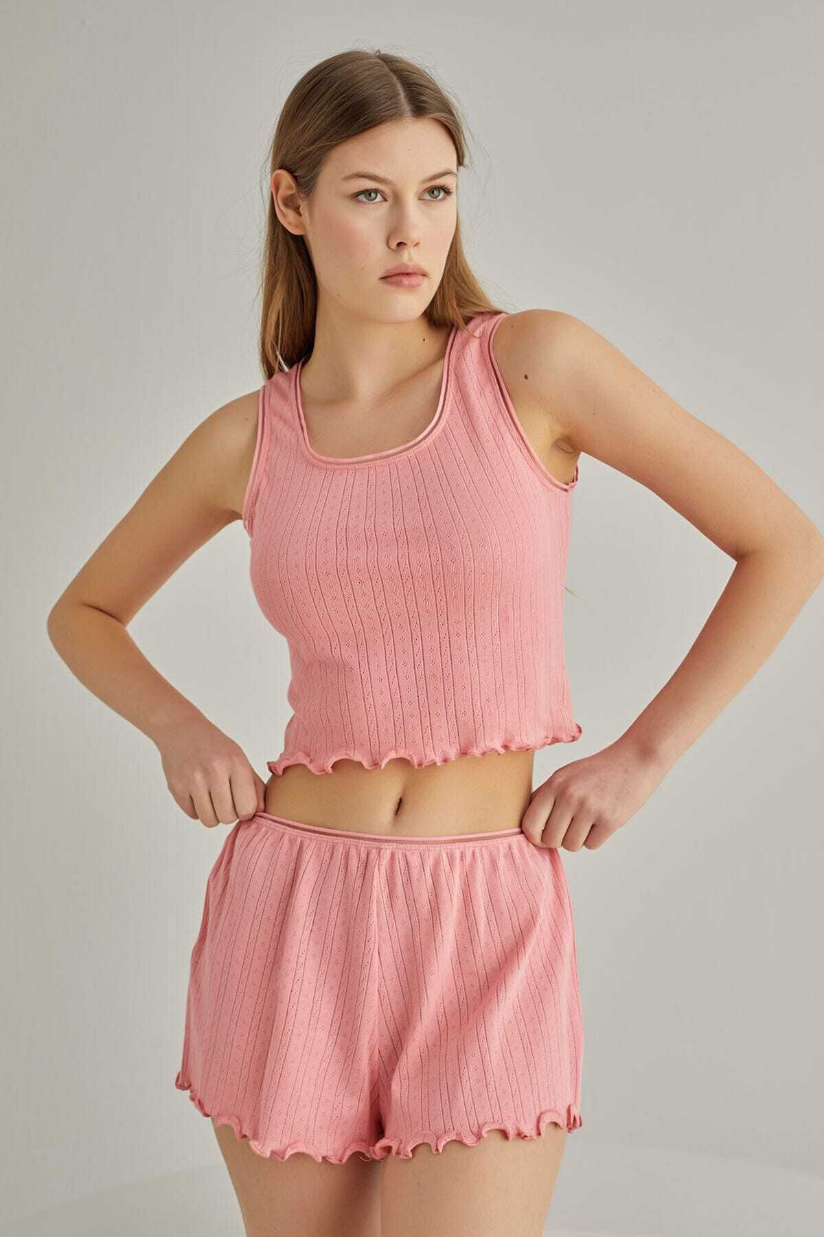 NBB Self Patterned Crop Şort Takım