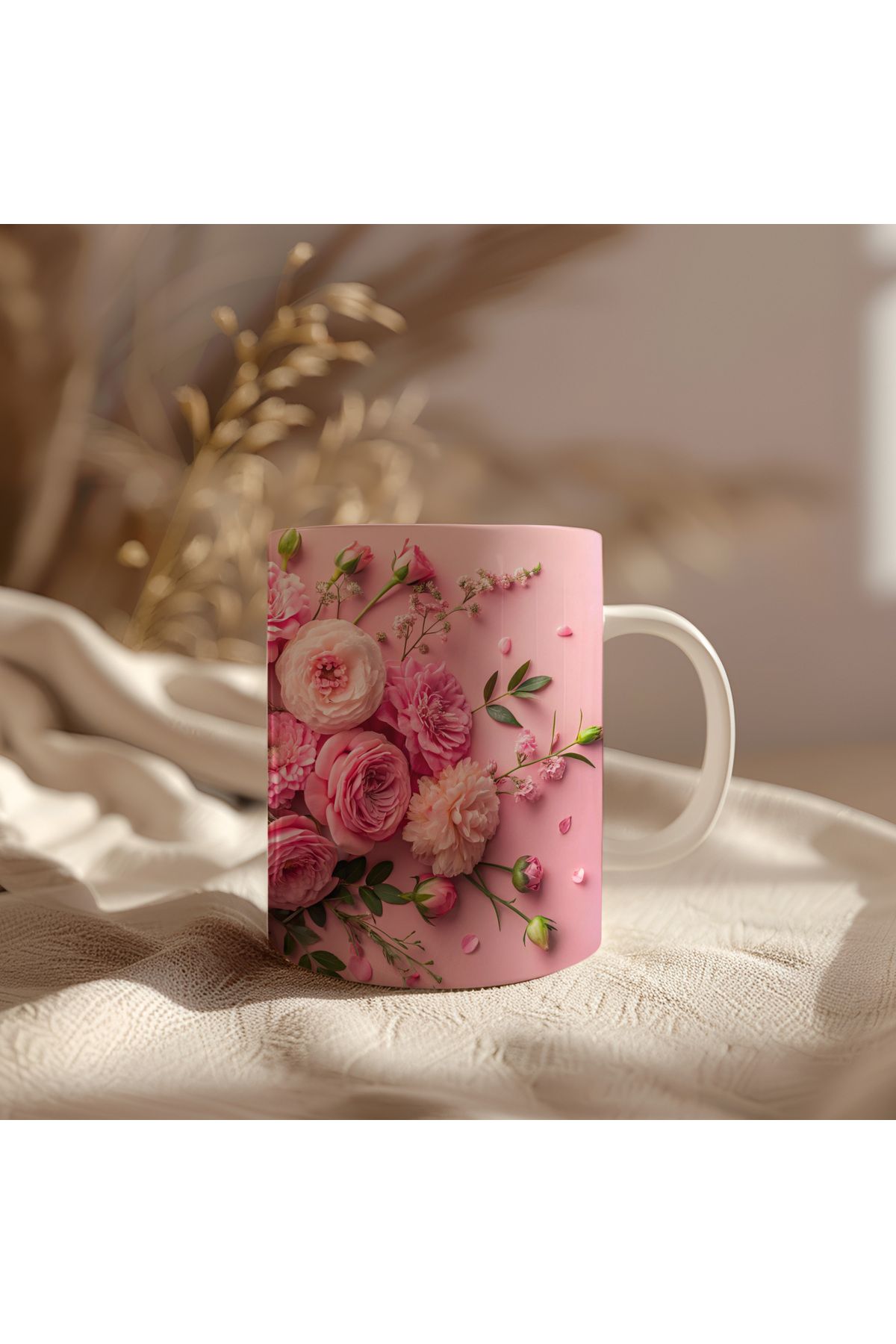 waspandhornet Pembe Çiçek Desenli Seramik Kupa