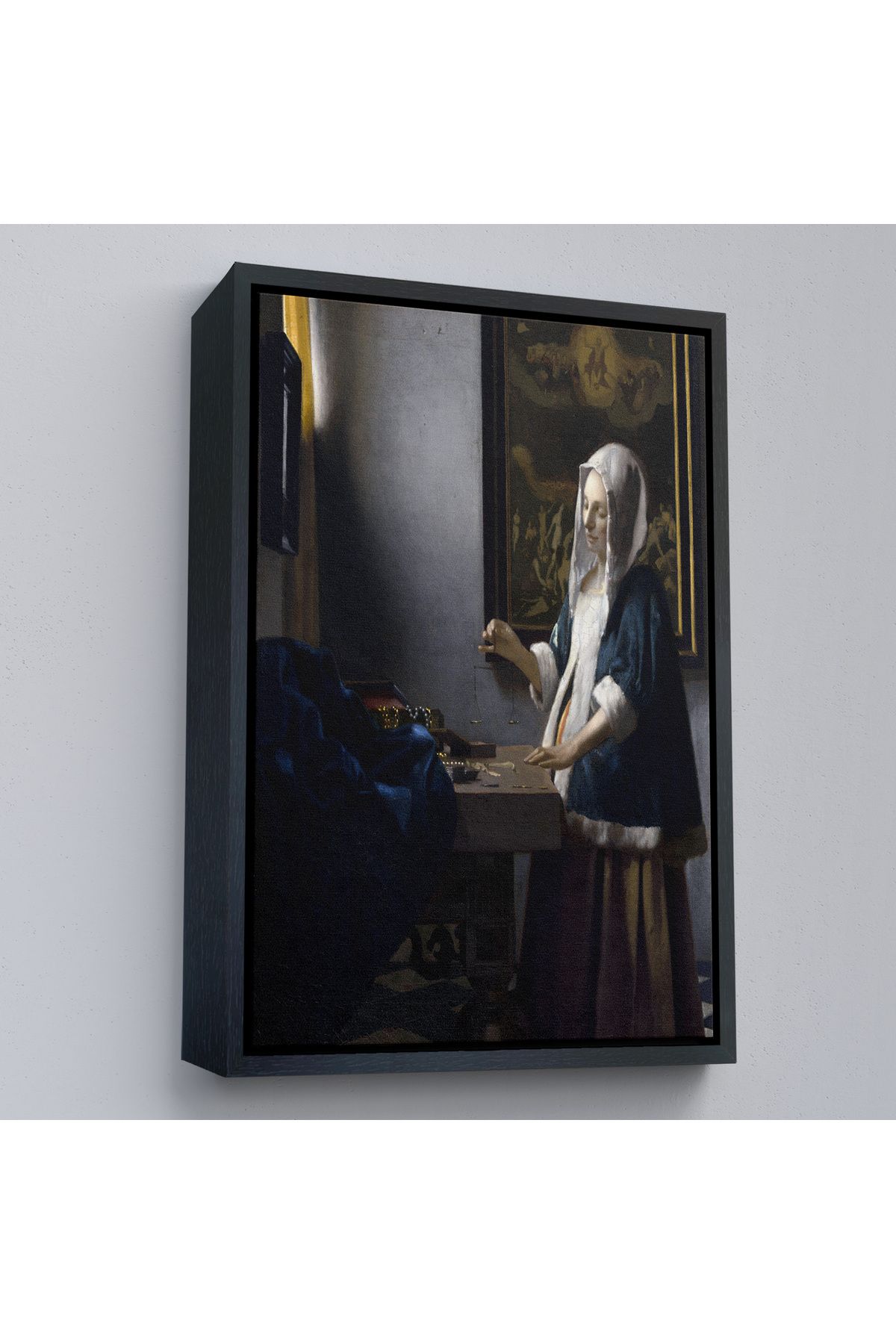 Yarımada Bahçe YB Çerçeveli Johannes Vermeer - Teraziyi Tutan Kadın Tablosu - A Woman Holding A Balance-7500