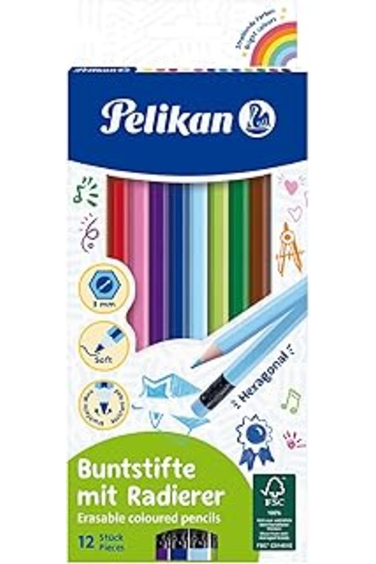 Pazarcan Pelikan Silgili Kuru Boya Kalemi 12Li Kutu