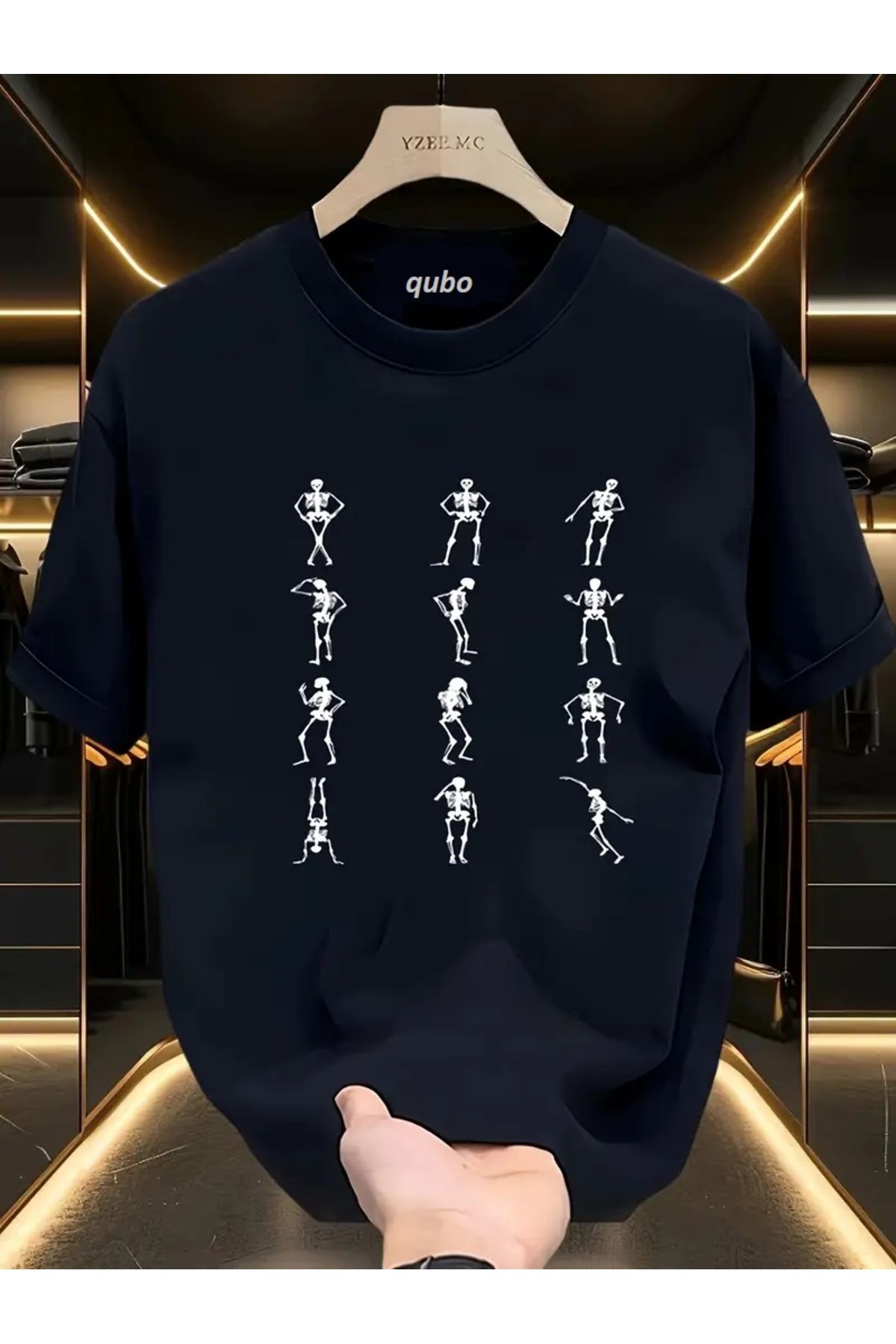 qubo sportswear & company qubo Unisex Oversize Baskılı Pamuklu Bisiklet Yaka Kısa Kollu SİYAH T-shirt