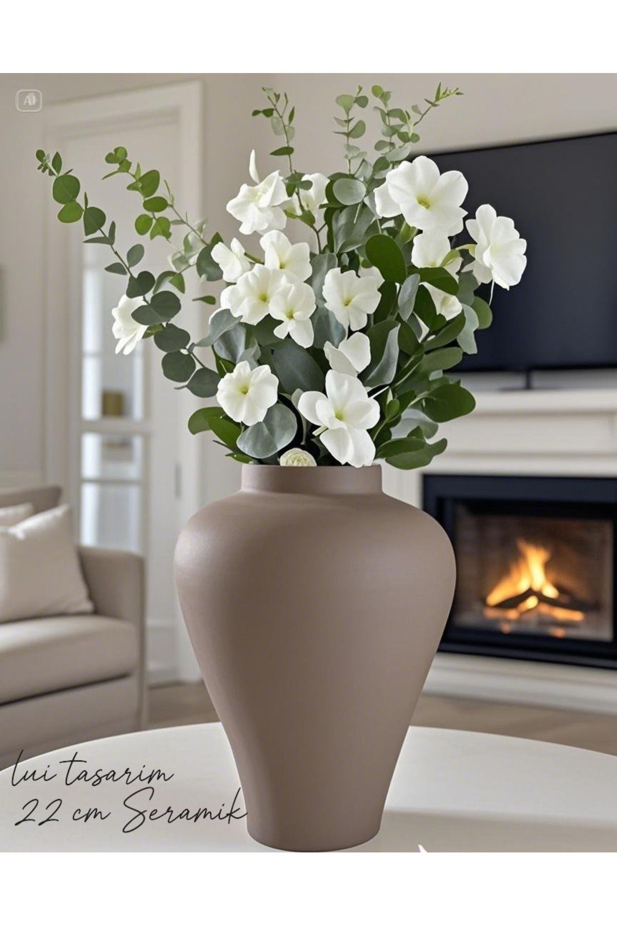 Lui Tasarım Vizon rengi Seramik Küp Vazo 22 cm Dekorasyon Modern Minimalist Bohem Sade Şık
