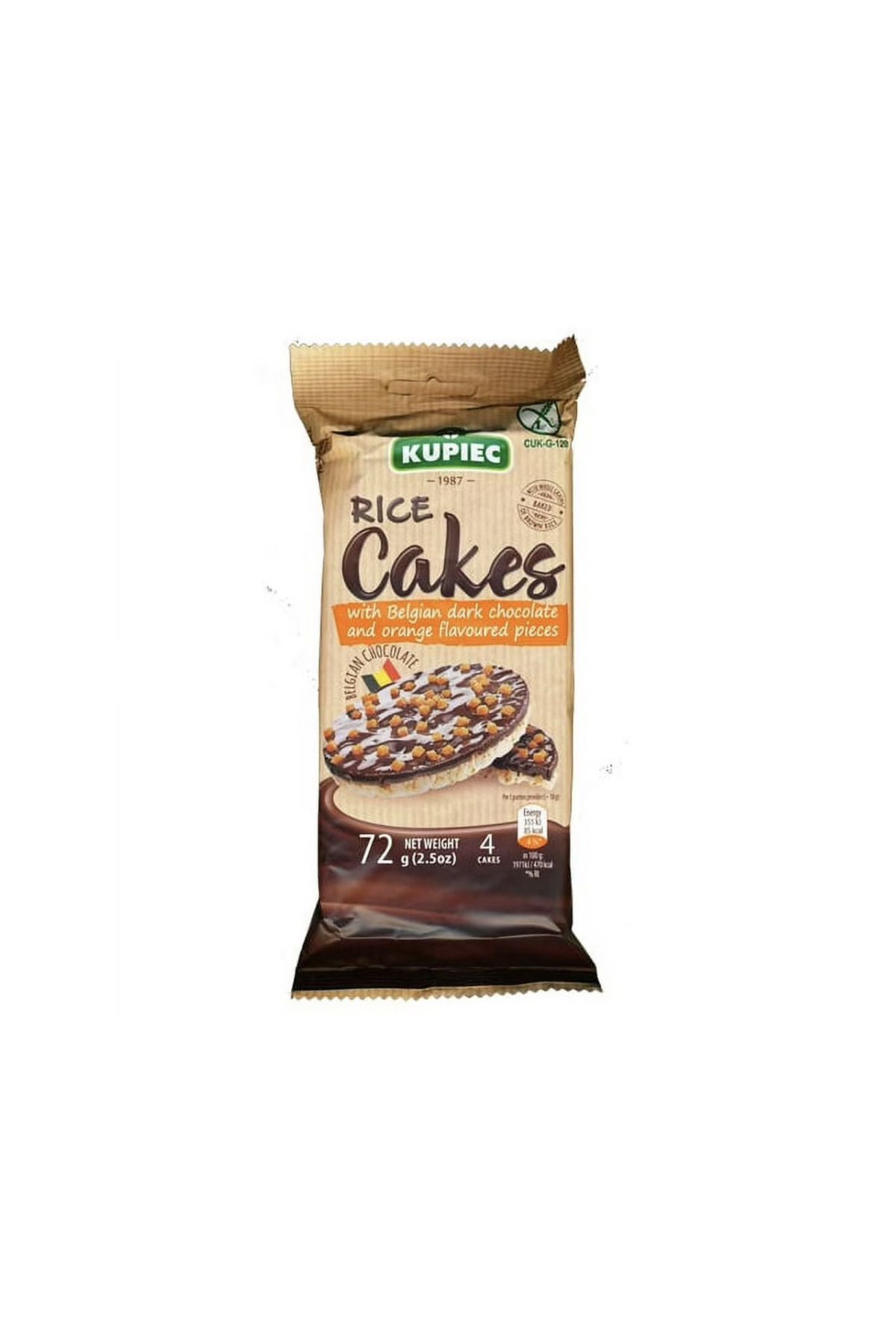 Kupiec Rice Cakes with Belgian Dark Chocolate and Orange Flavored Pieces 72g