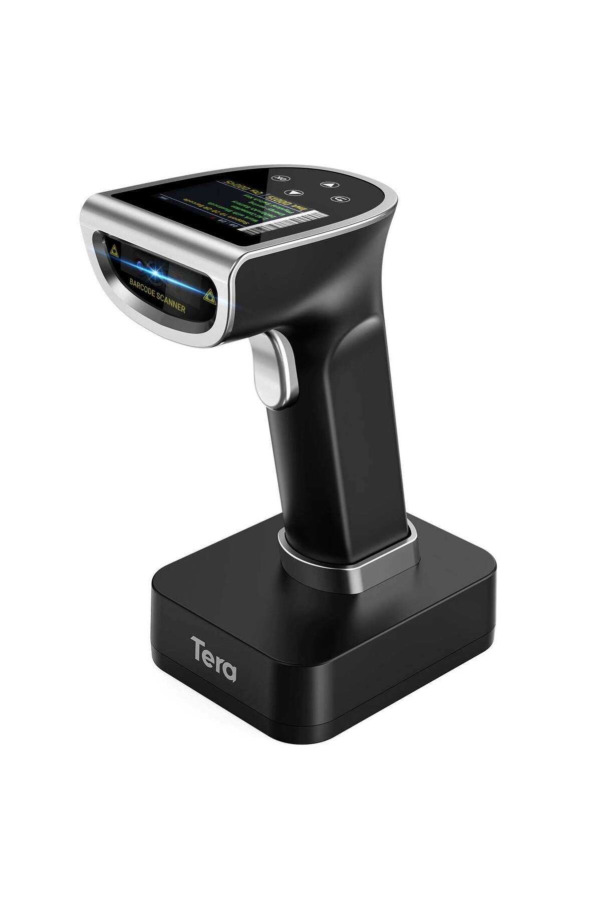 TERA HW0015 Kablosuz 2D Barkod Okuyucu | Bluetooth + USB + 2.4G | Ekranlı | Şarj Standlı