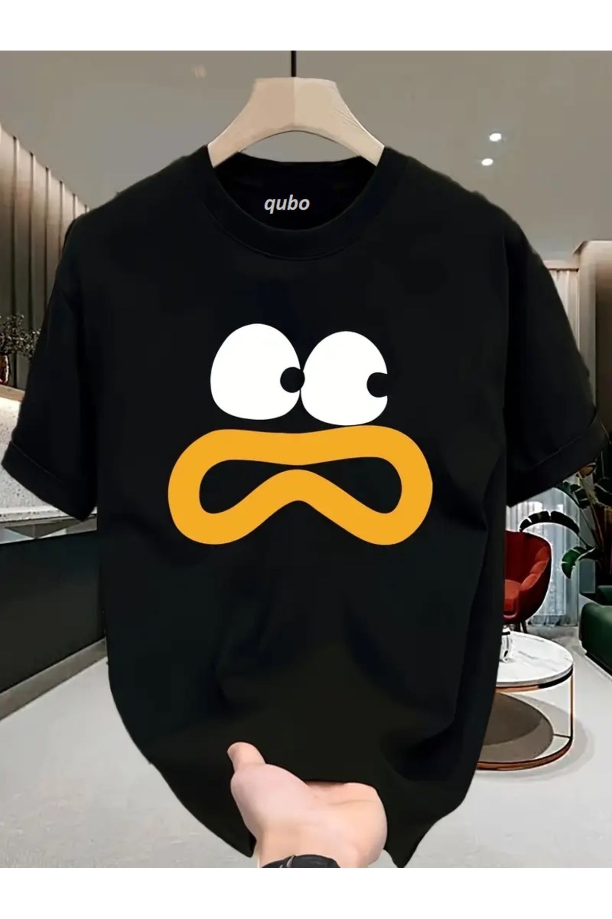 qubo sportswear & company qubo Unisex Oversize Baskılı Pamuklu Bisiklet Yaka Kısa Kollu SİYAH T-shirt
