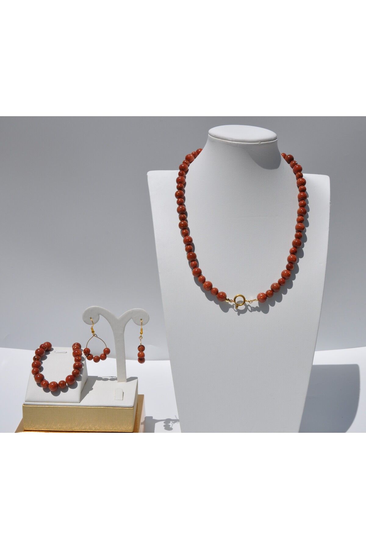 Nilfu Atelier KAHVERENGİ YILDIZ TAŞI DOĞAL TAŞ KOLYE BİLEKLİK KÜPE SET