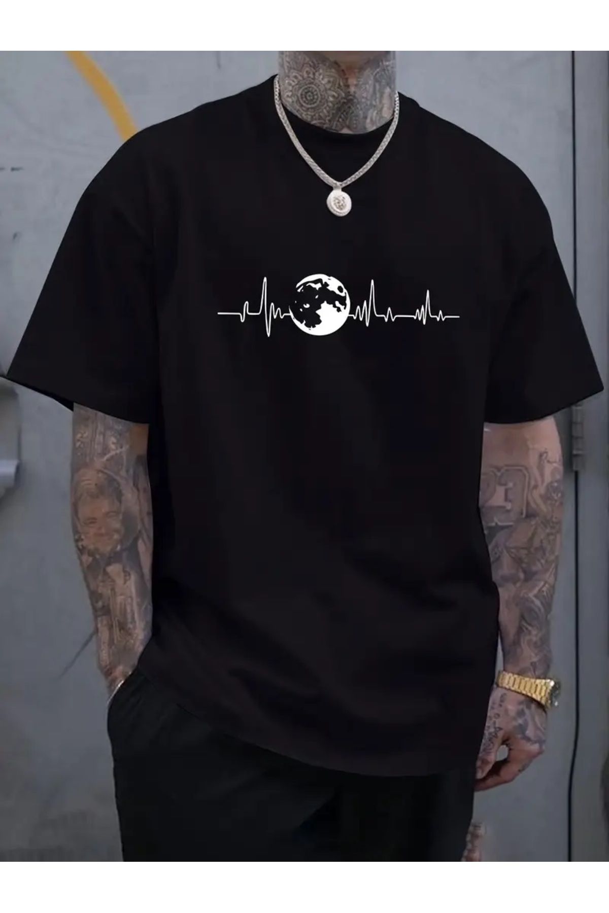 qubo sportswear & company qubo Unisex Oversize Baskılı Pamuklu Bisiklet Yaka Kısa Kollu SİYAH T-shirt