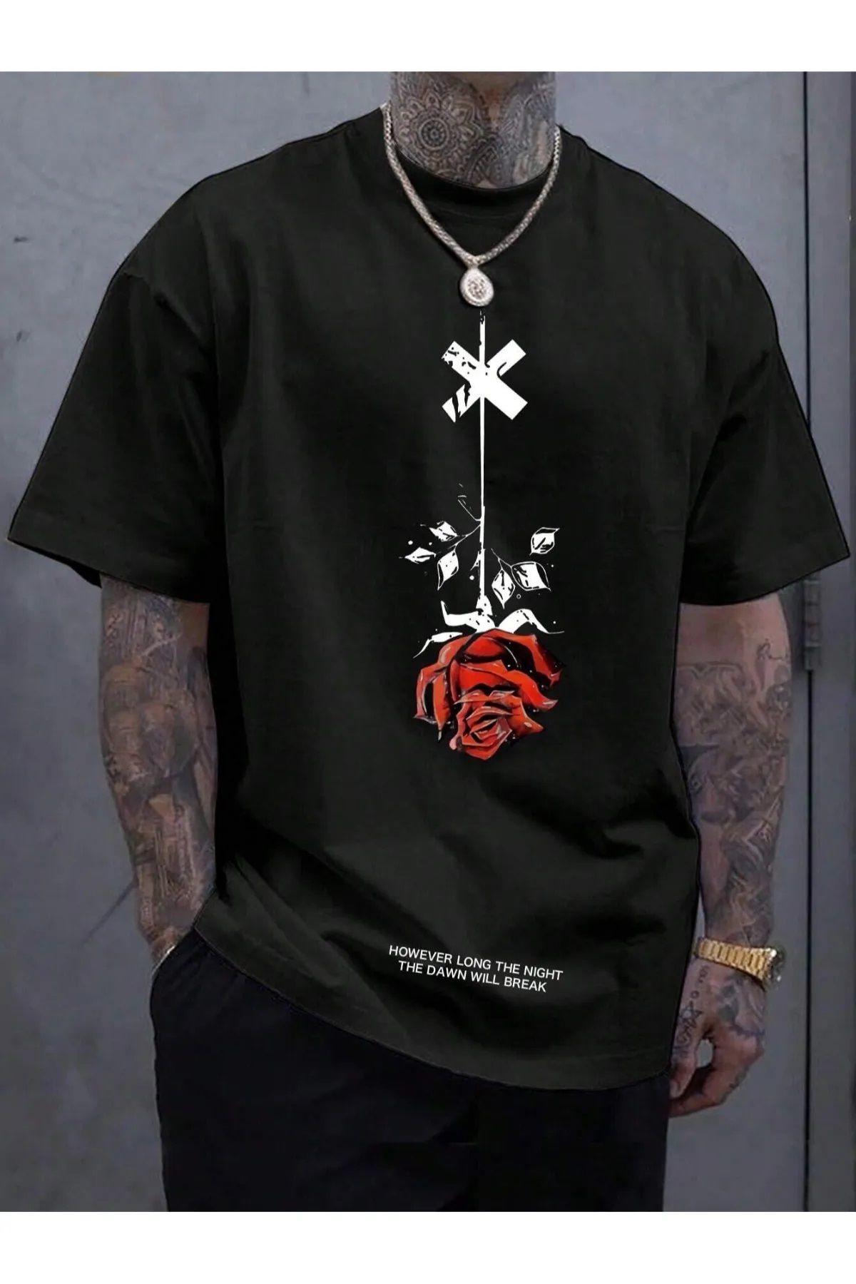 qubo sportswear & company qubo Unisex Oversize Baskılı Pamuklu Bisiklet Yaka Kısa Kollu SİYAH T-shirt