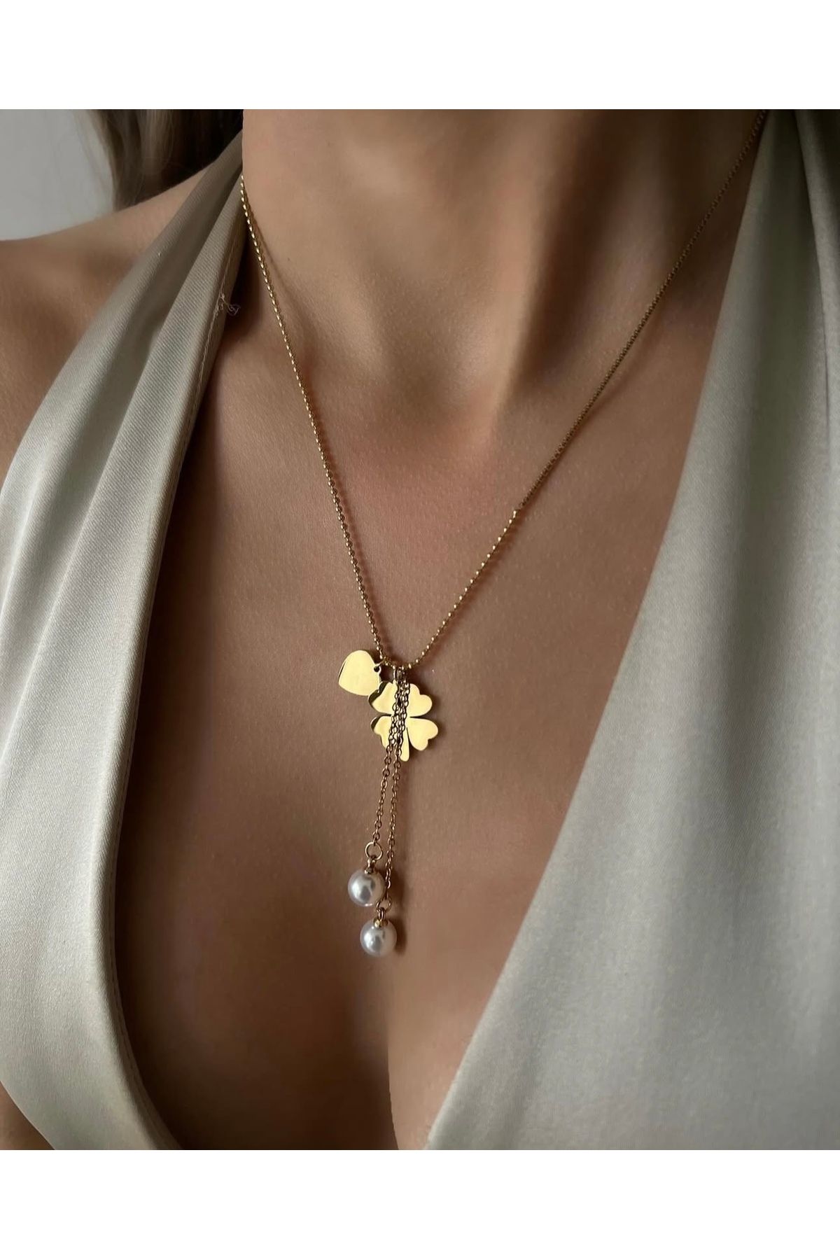 İNN JEWELLERY Çelik Kolye Kararmaz İncili Yaprak Figürlü (2 YIL İTHALATÇI GARANTİLİ)