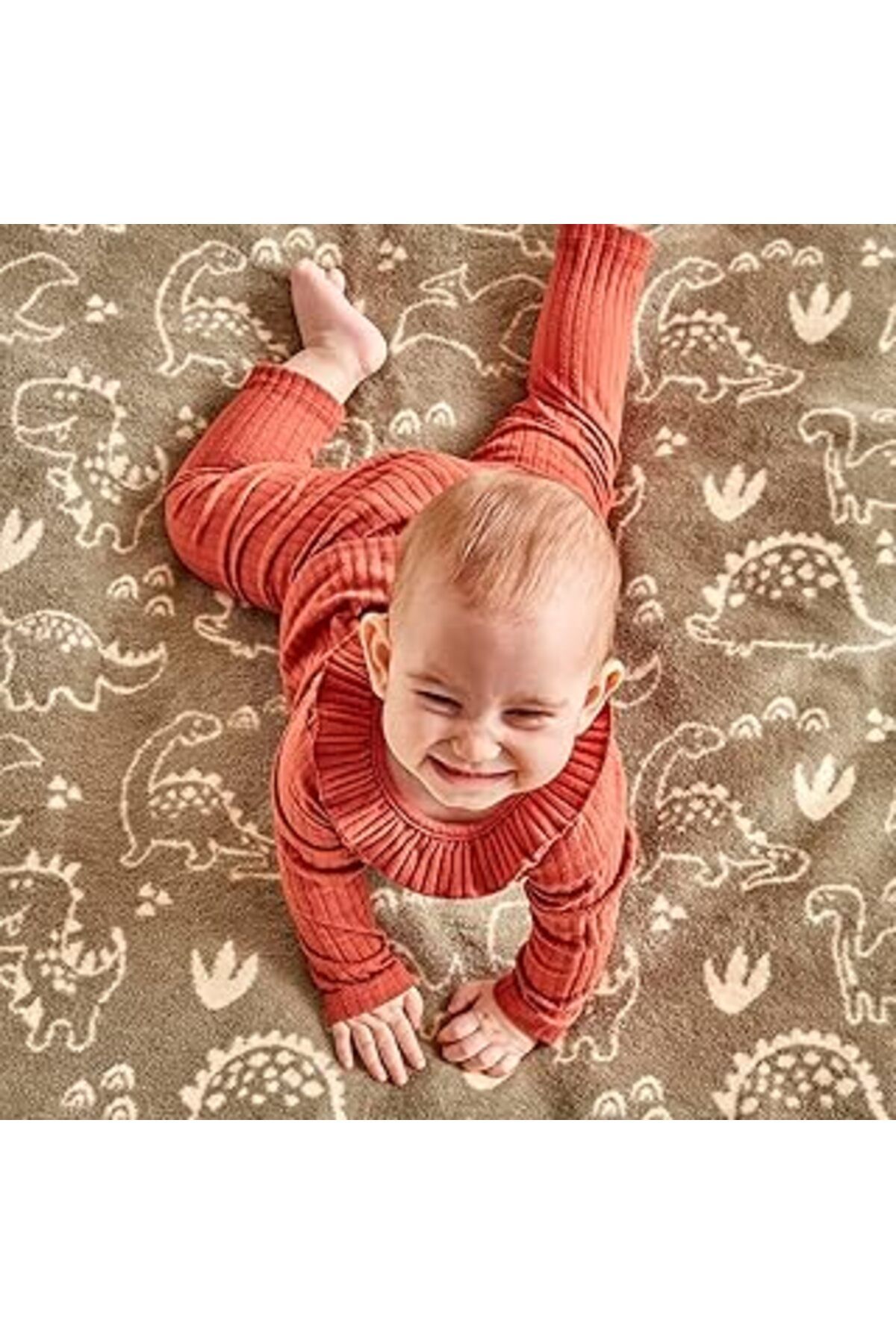 Mu Art Bella Maison Dino Hayvan Baskılı%60 Pamuk%33 Akrilik%7 Polyester Bebek Battaniye, Haki, Bebek (100X