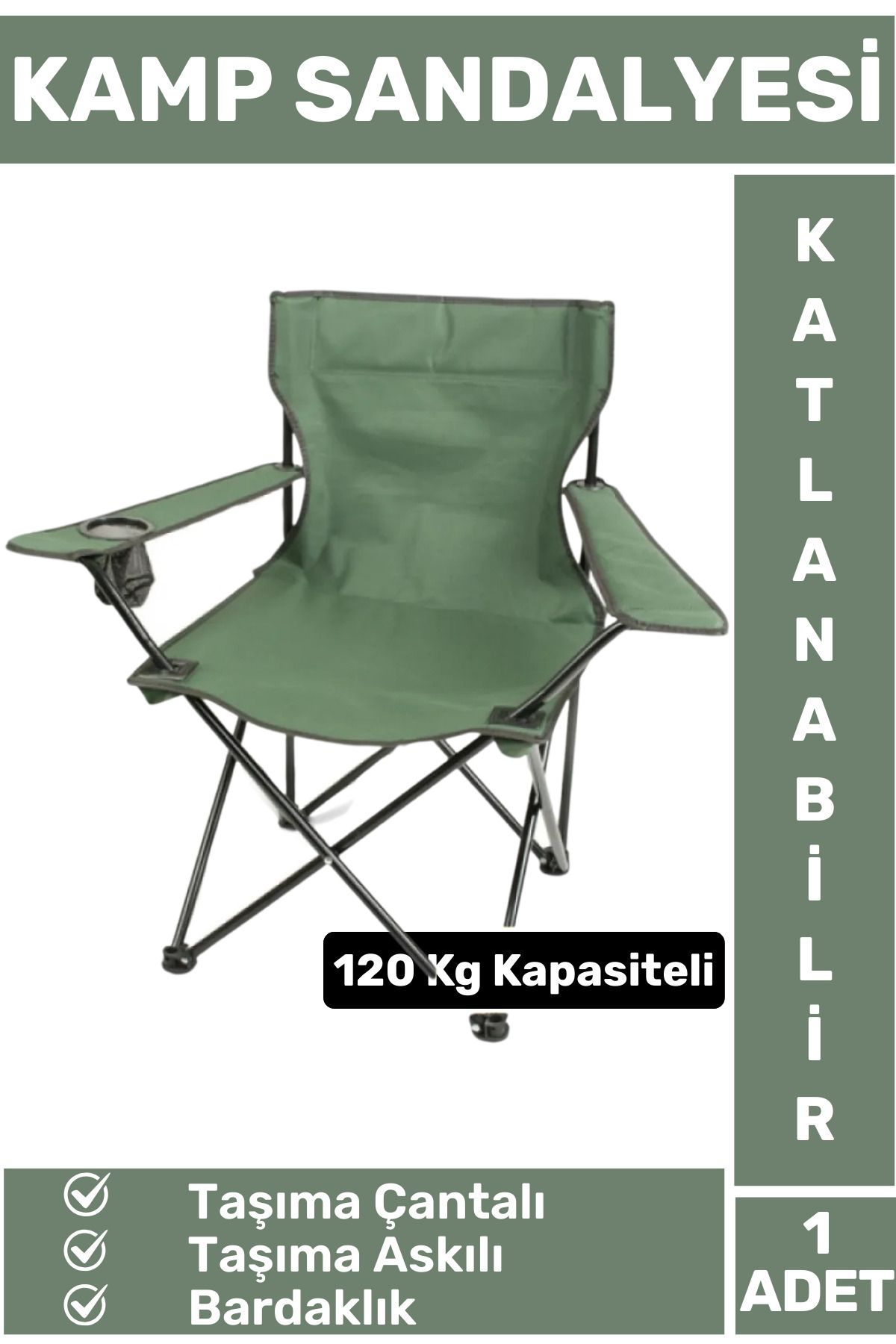 Wintoup Premium 120 Kg Dayanıklı Çantalı Taşıma Askılı Bardaklık Balık Piknik Sahil Outdoor Kamp Sandalyesi