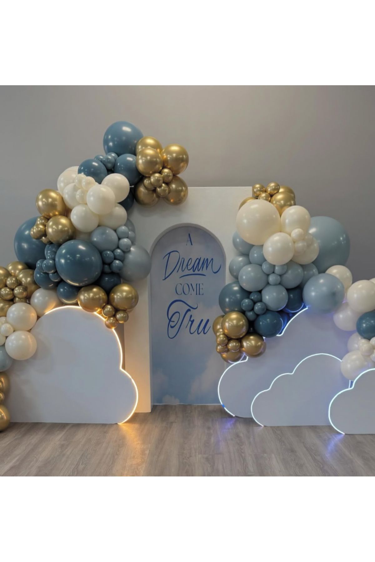 Öztürkpartievi Retro Mavi Gold Vintage Renkler Balon Zinciri 63 Parça