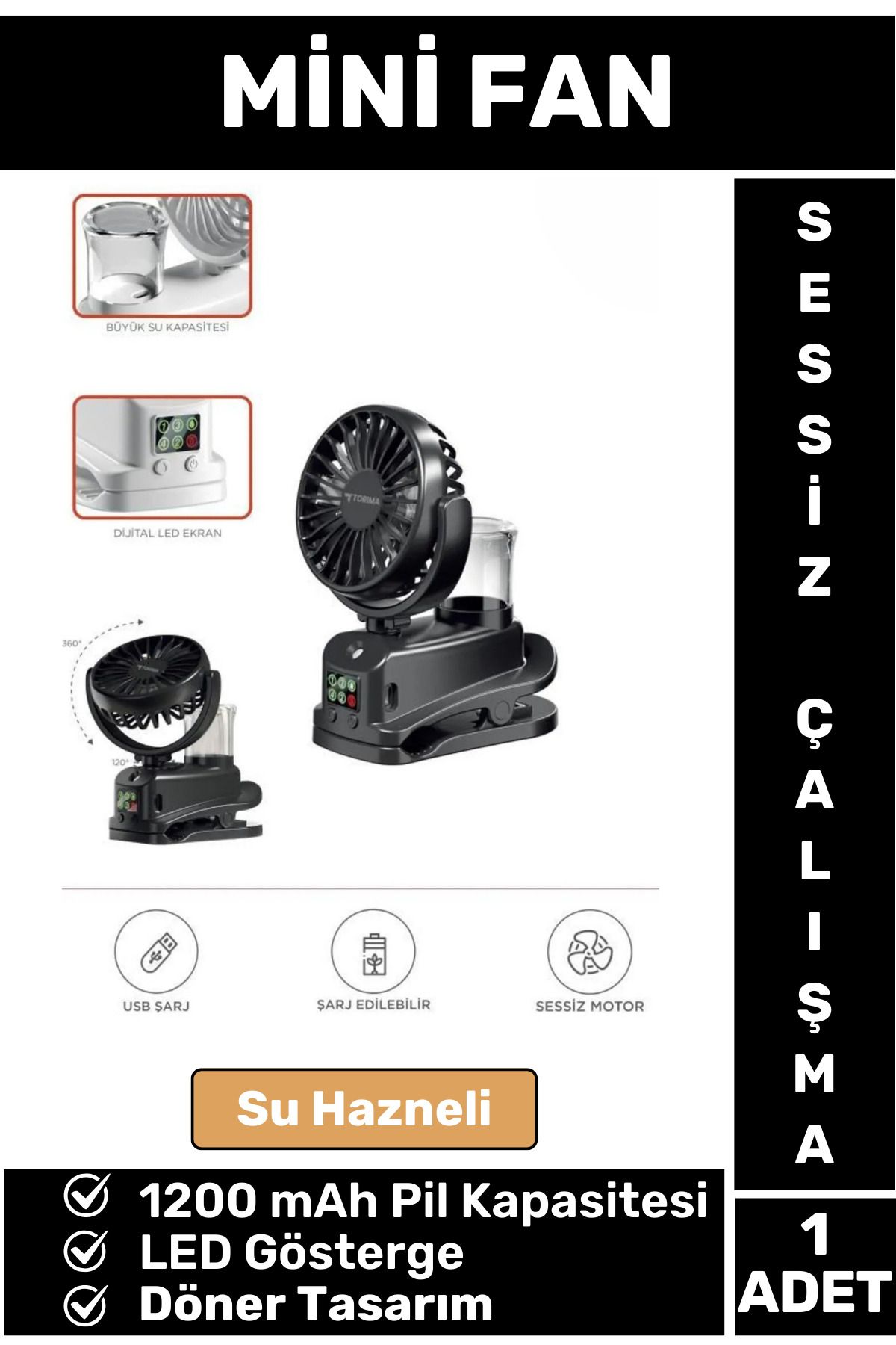 Wintoup Su Hazneli Dijital Göstergeli Döner Başlıklı Sessiz Çalışma Masaüstü Ev Ofis Mini Vantilatör FAN