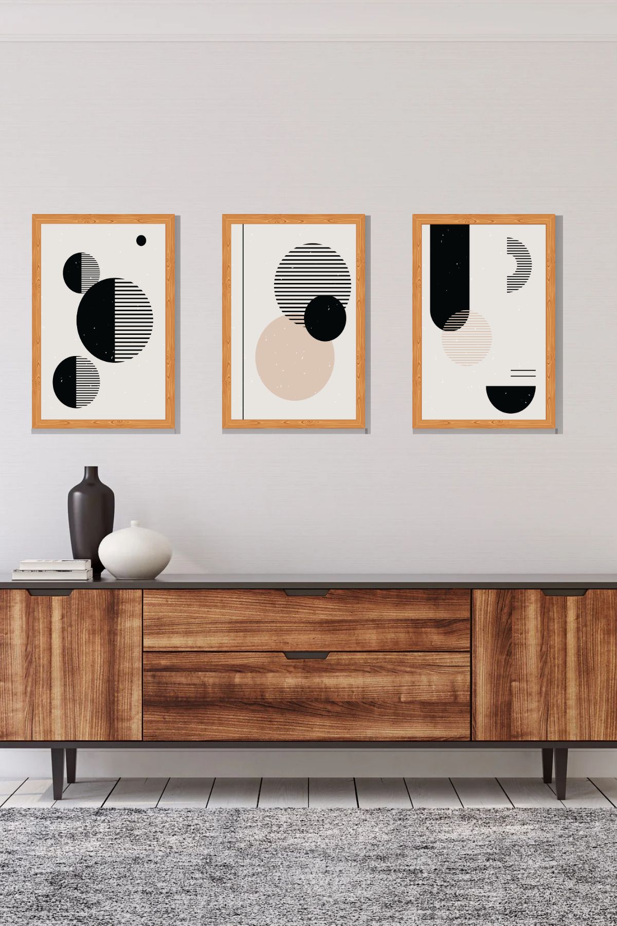 dekor artı 3 Renkli Geometrik 3'lü Salon Tablo Seti