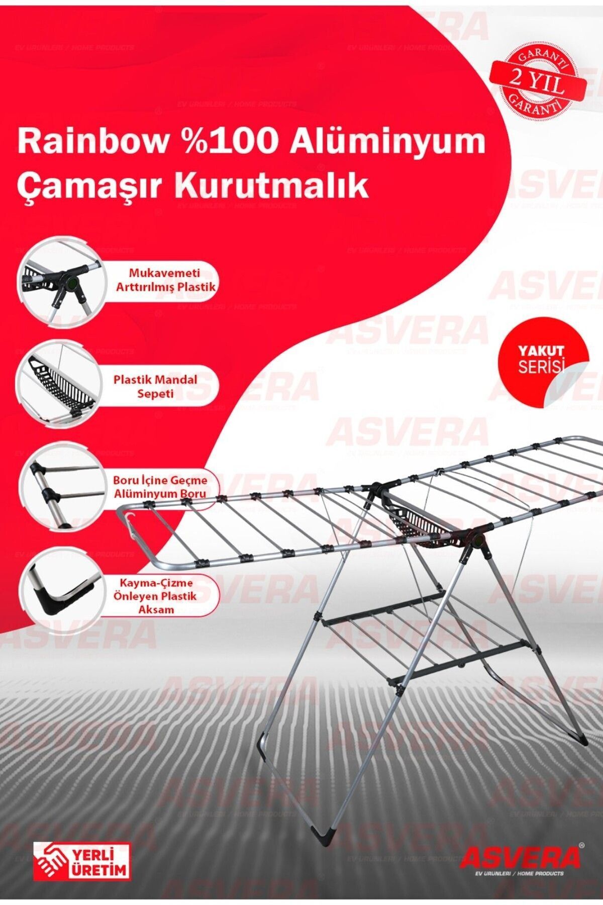 teknotrust Yakut Serisi - Rainbow %100 Alüminyum Çamaşır Kurutmalık - Full-alüminyum Çamaşır Kurutma Askısı