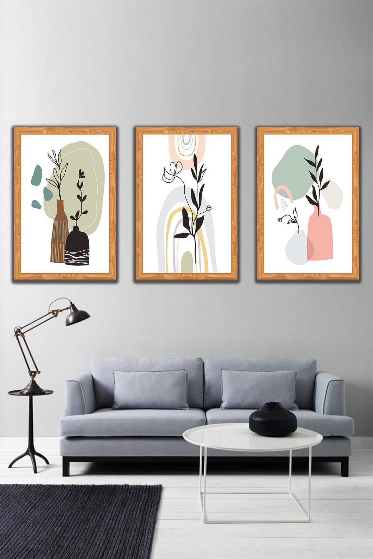 dekor artı Modern Trend Tasarım Salon Tablosu Çerçeve Görünümlü 3 Parça Ahşap MDF Üzeri UV Baskı