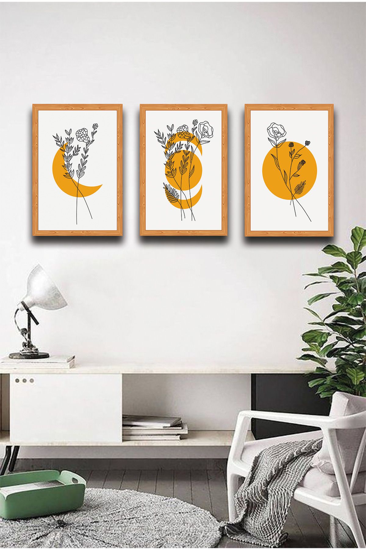 dekor artı Boho Güneş ve Ay Minimal Çerçeve Görünümlü Duvar Tablosu