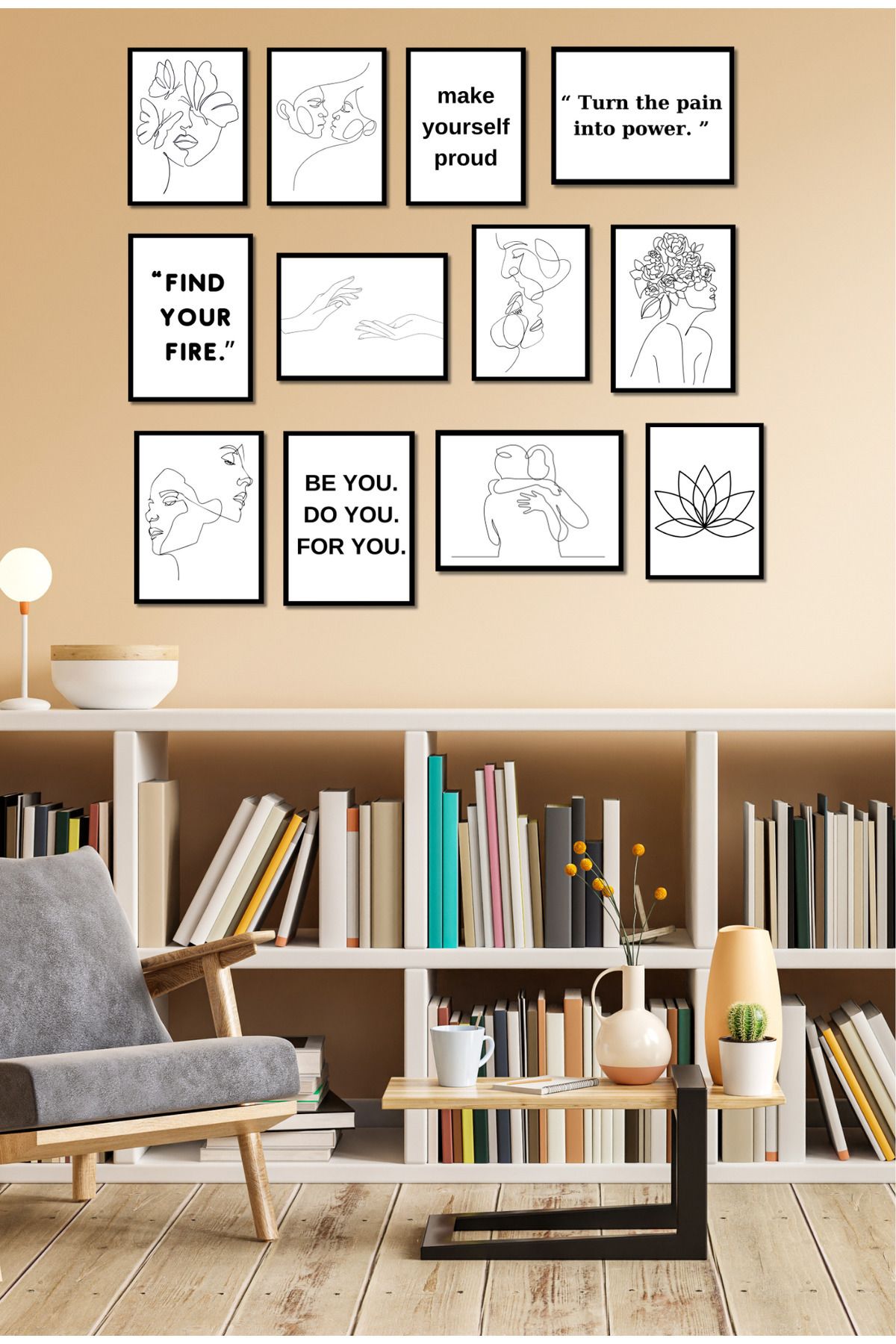 dekor artı Çizim Minimalist 12 Parça Çerçeve Görünümlü Tablo Seti