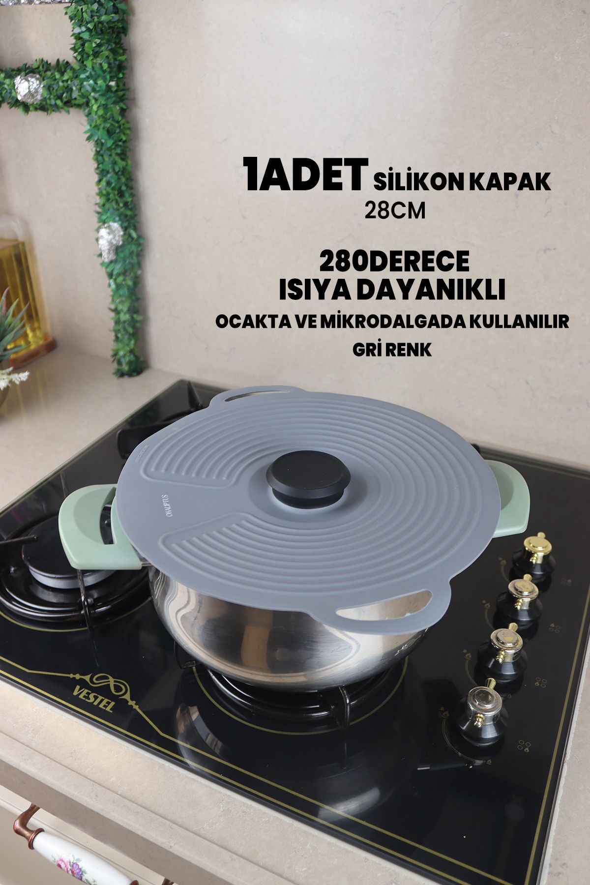 Destpak 28 CM Silikon Tencere Tava Kapağı - Güçlü Vakum - Hızlı Pişirme - Ocak, Mikrodalga Buzdolabı